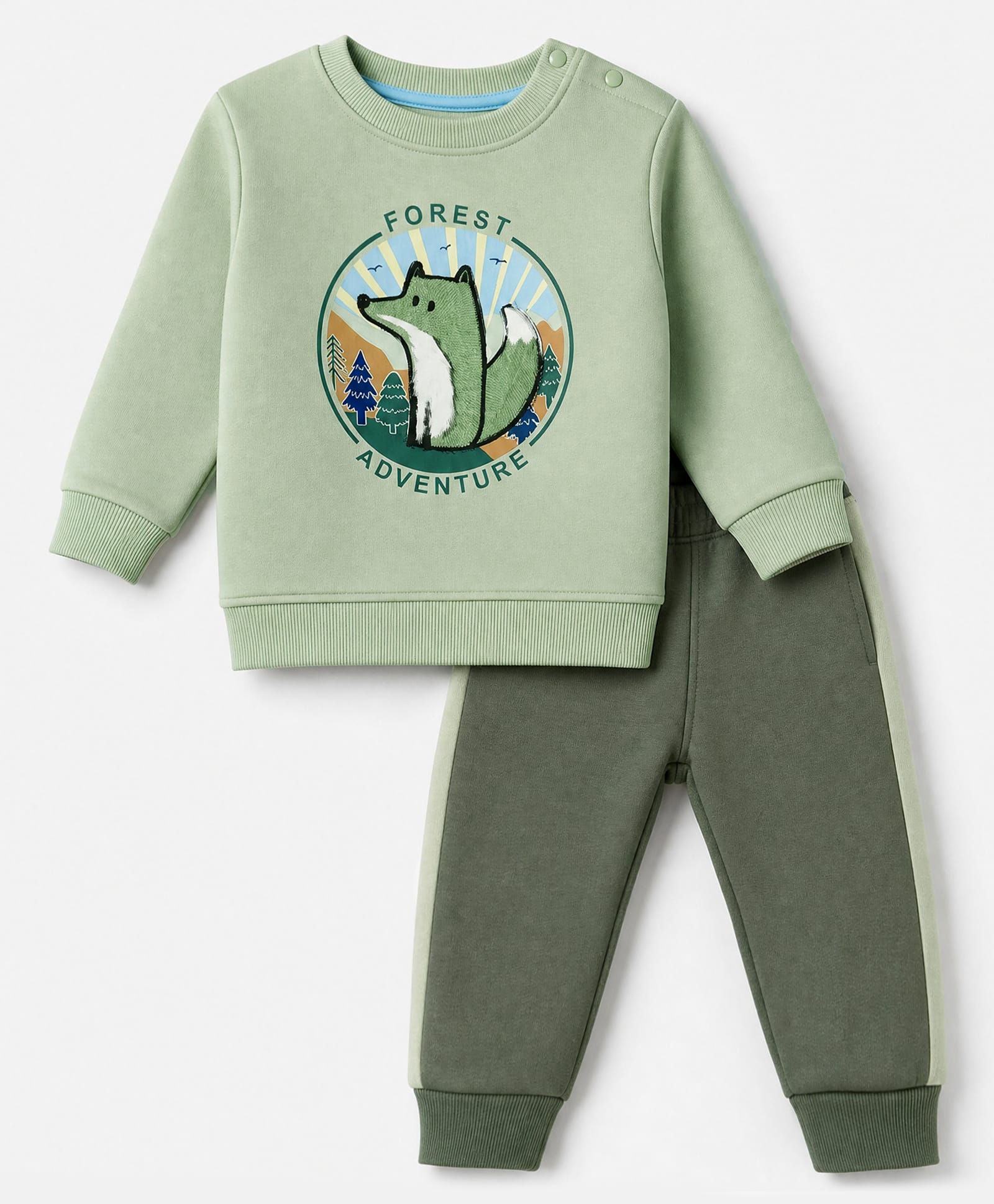 Little Kangaroos Fleece Knit Full Sleeves Winter Wear Suits With Squirrel Patch - Sea Green-picture-14