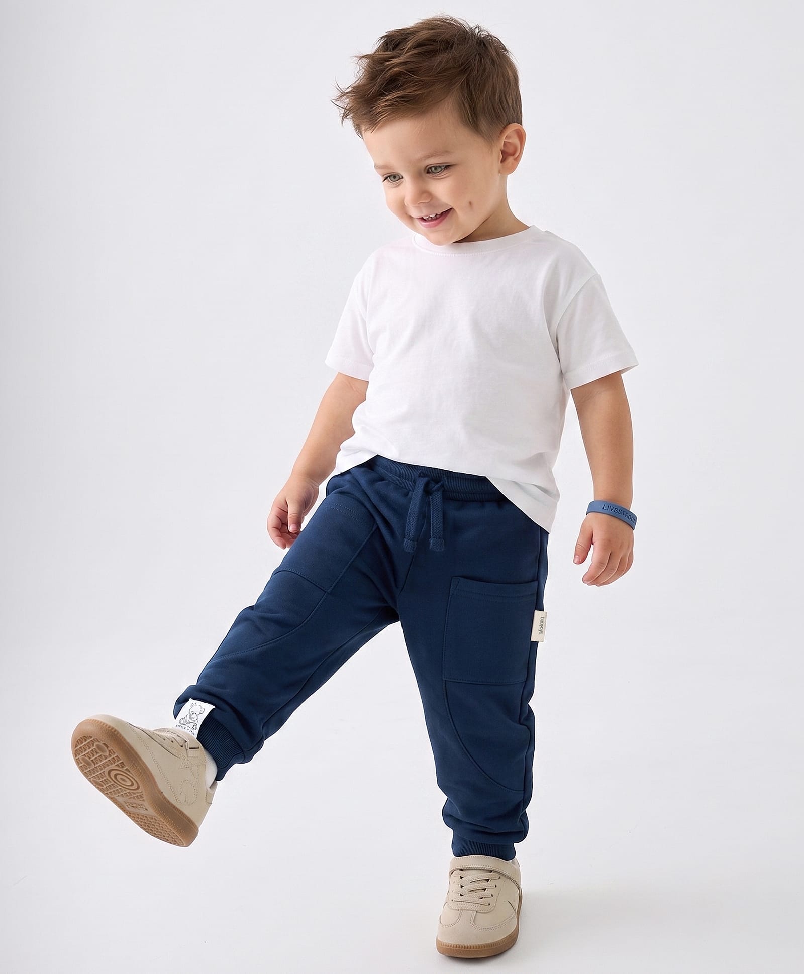 Babyoye Terry Knit 100 % Cotton Full Length Solid Lounge Pant With Cargo Pockets & Patch -Navy Blue-picture-28