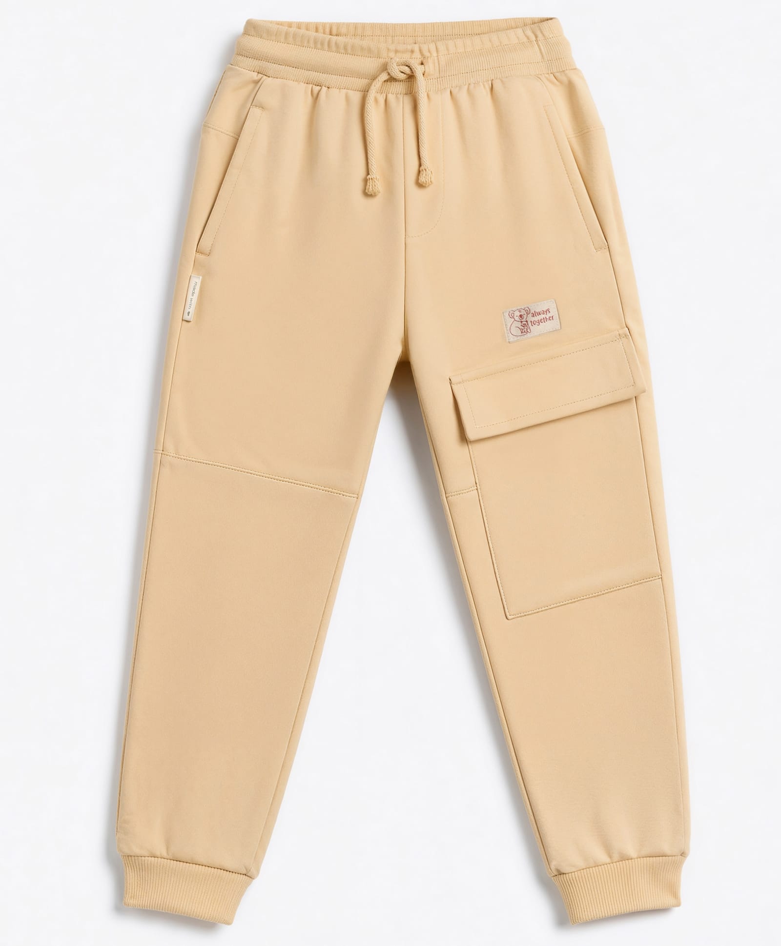 Babyoye 100% Cotton Terry Knit Full Length Lounge Pants With Cargo Pockets - Tan-picture-26