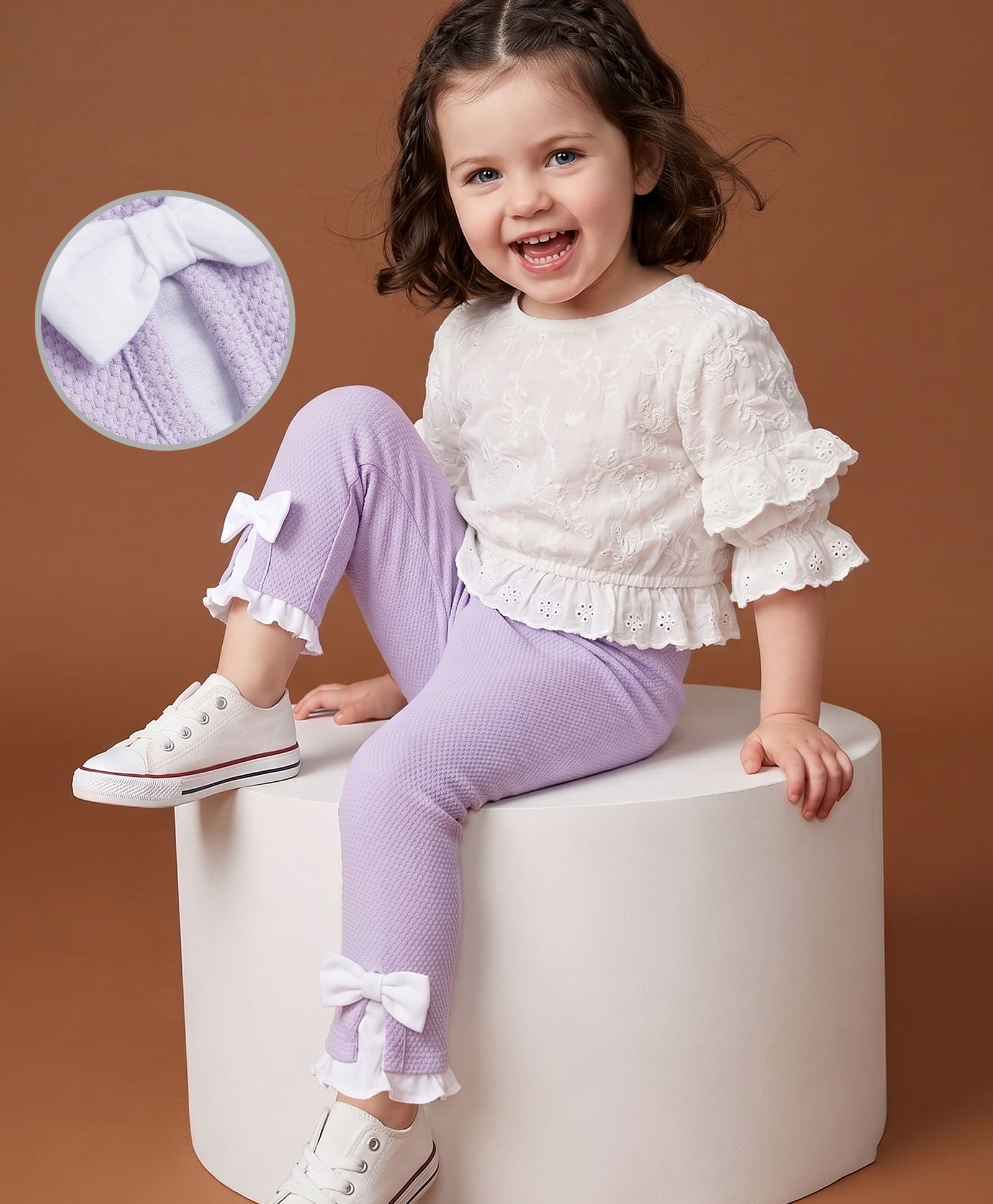 Babyoye Lycra Cotton Knit Full Length Leggings With Bow Applique - Lavender-picture-12