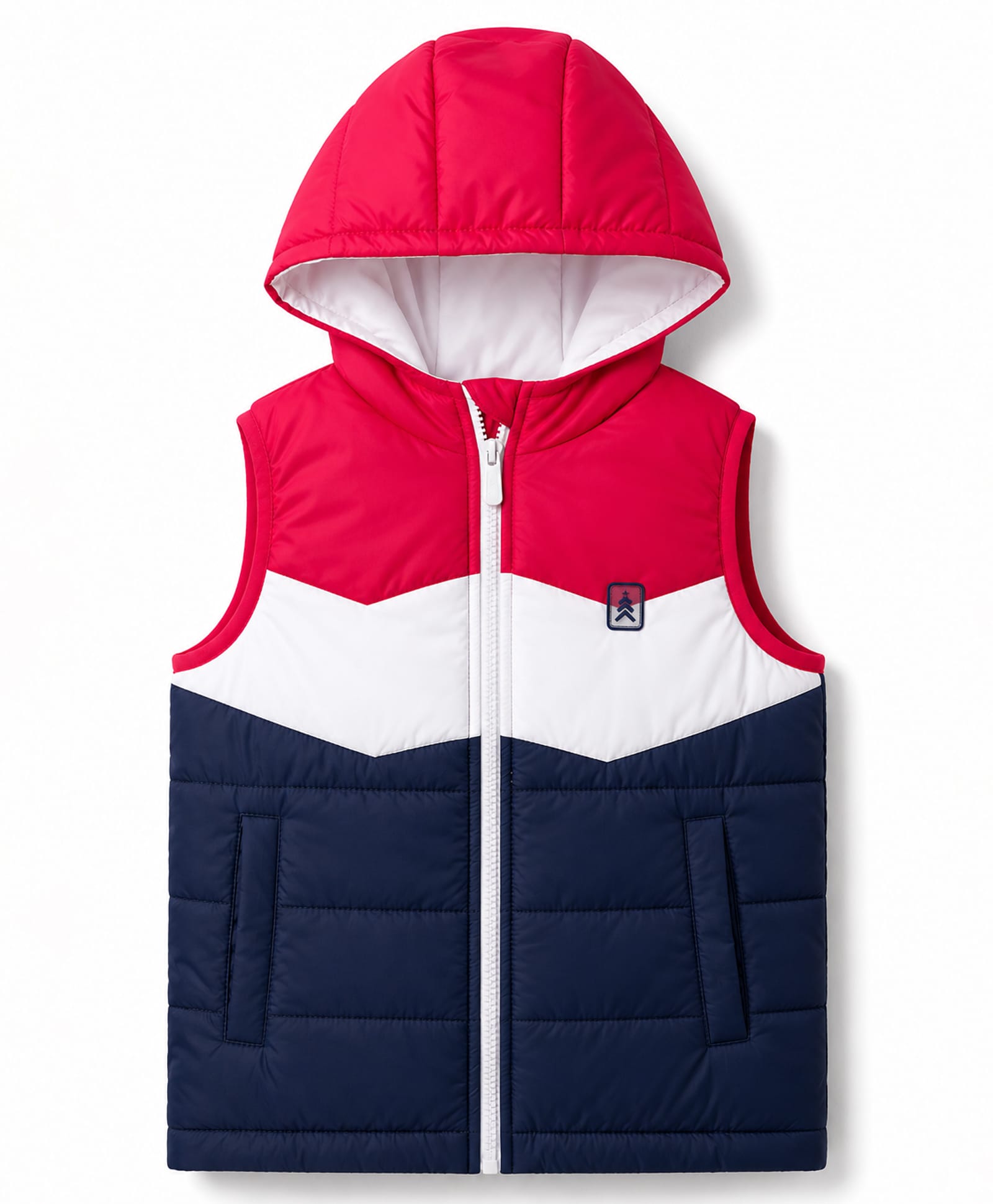 Pine Kids Woven Sleeveless Color Block Padded Hoodie - Red-image-48