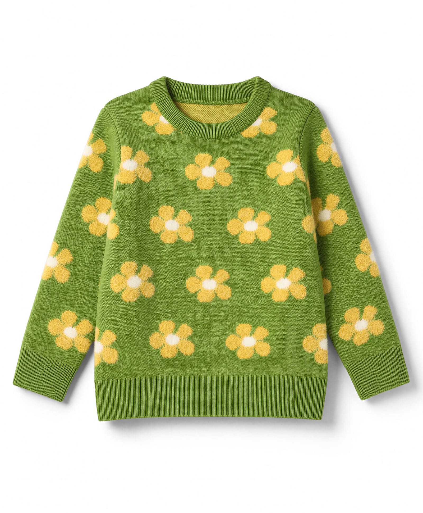 Pine Kids Knit Full Sleeves Pullover with Flower Design - Green-image-11