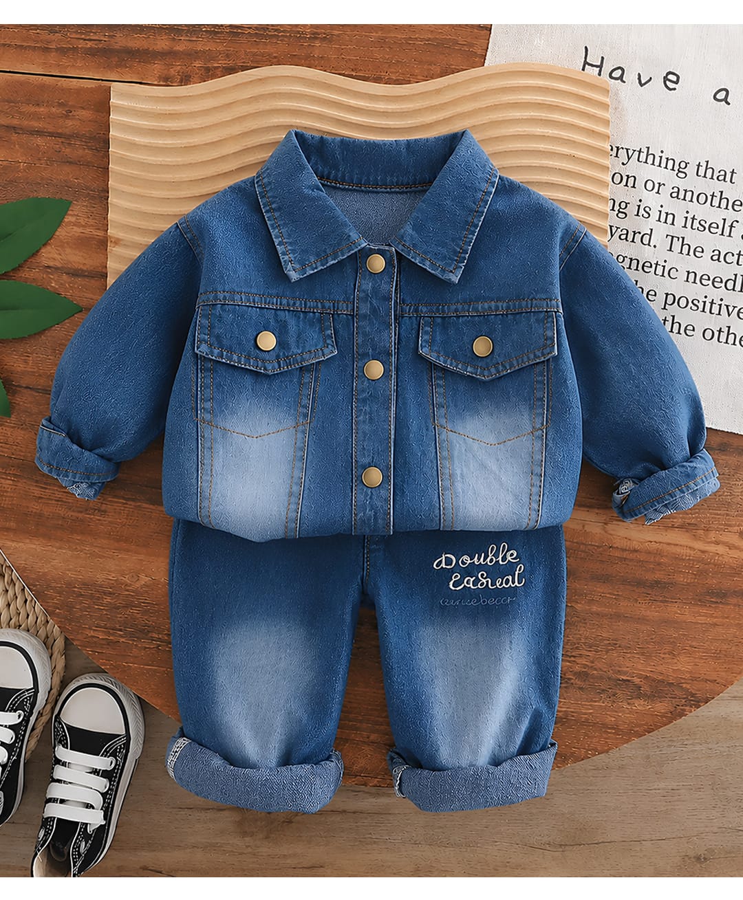 Googo Gaaga Cotton Denim Full Sleeves Washed Shirt & Jeans Set - Blue-picture-21