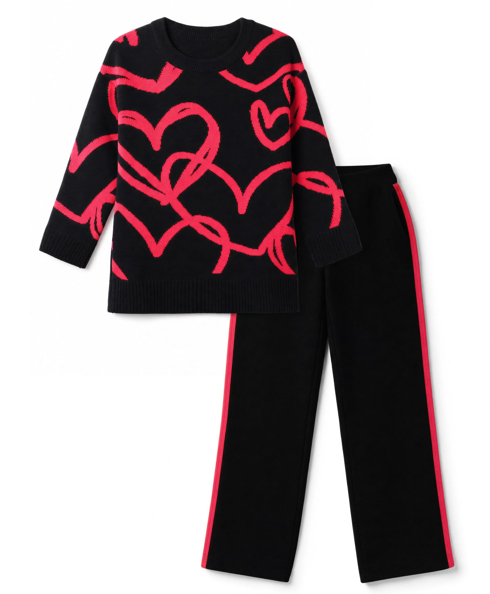 Pine Kids Knit Full Sleeves Sweater Set with Heart Design - Black-picture-10