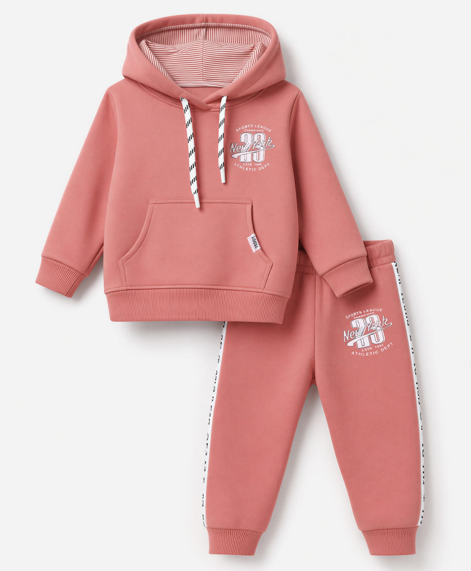 Teddy Fleece Knit Full Sleeves Hooded Winter Wear Suit With Text Print - Tan-picture-10