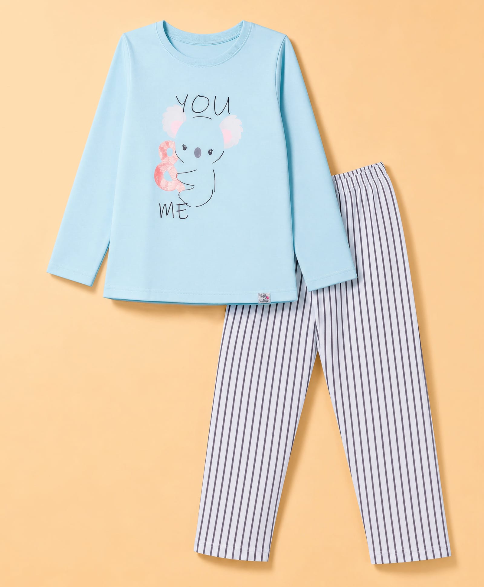 Teddy Sinker Knit Full Sleeves T-Shirt & Pyjama Night Suit with Bear Print - Blue-picture-32