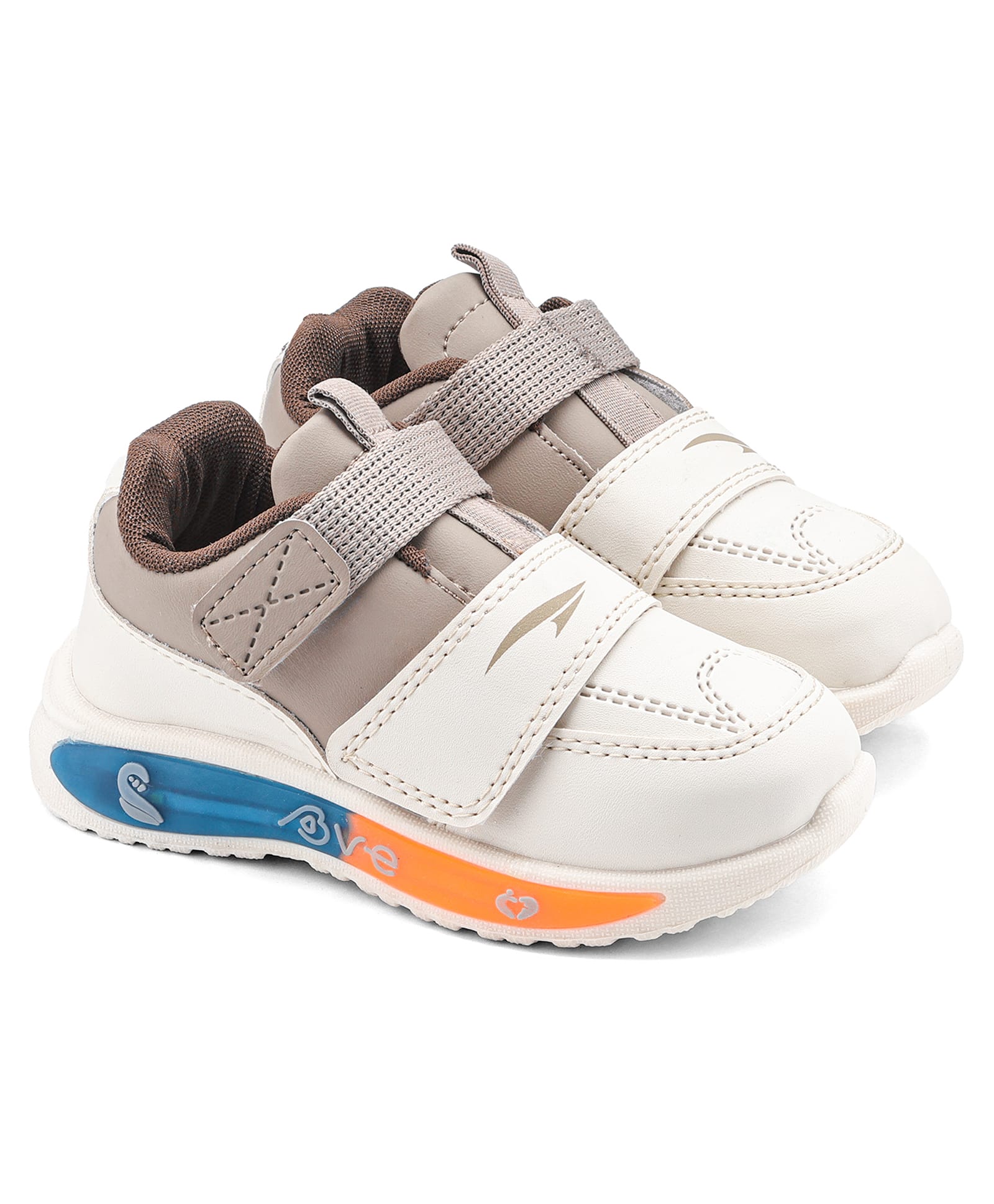 asian Colour Blocked Velcro Closure LED Shoes - Cream & Mouse-image-20