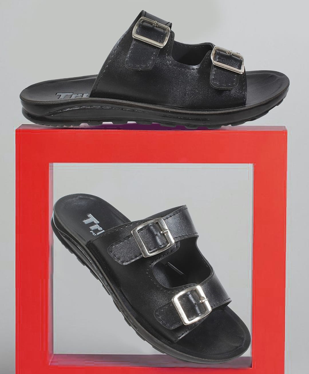 Trump Buckle Detailed Sandals - Black-picture-19