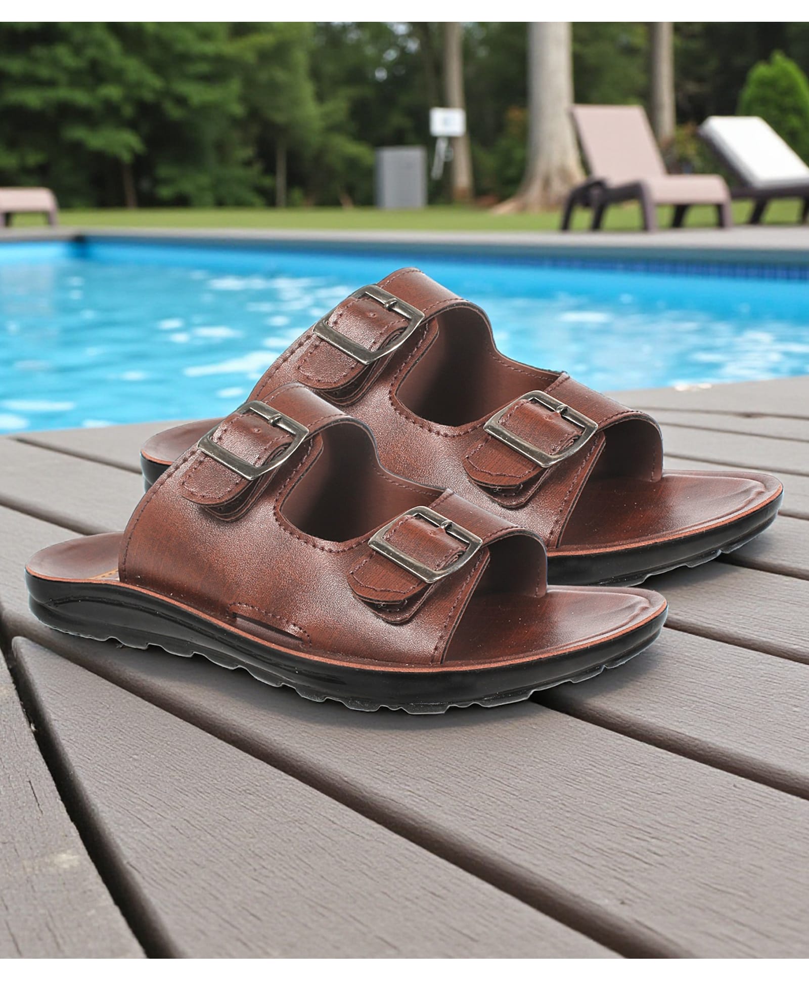 Trump Buckle Detailed Sandals -Brown-picture-19