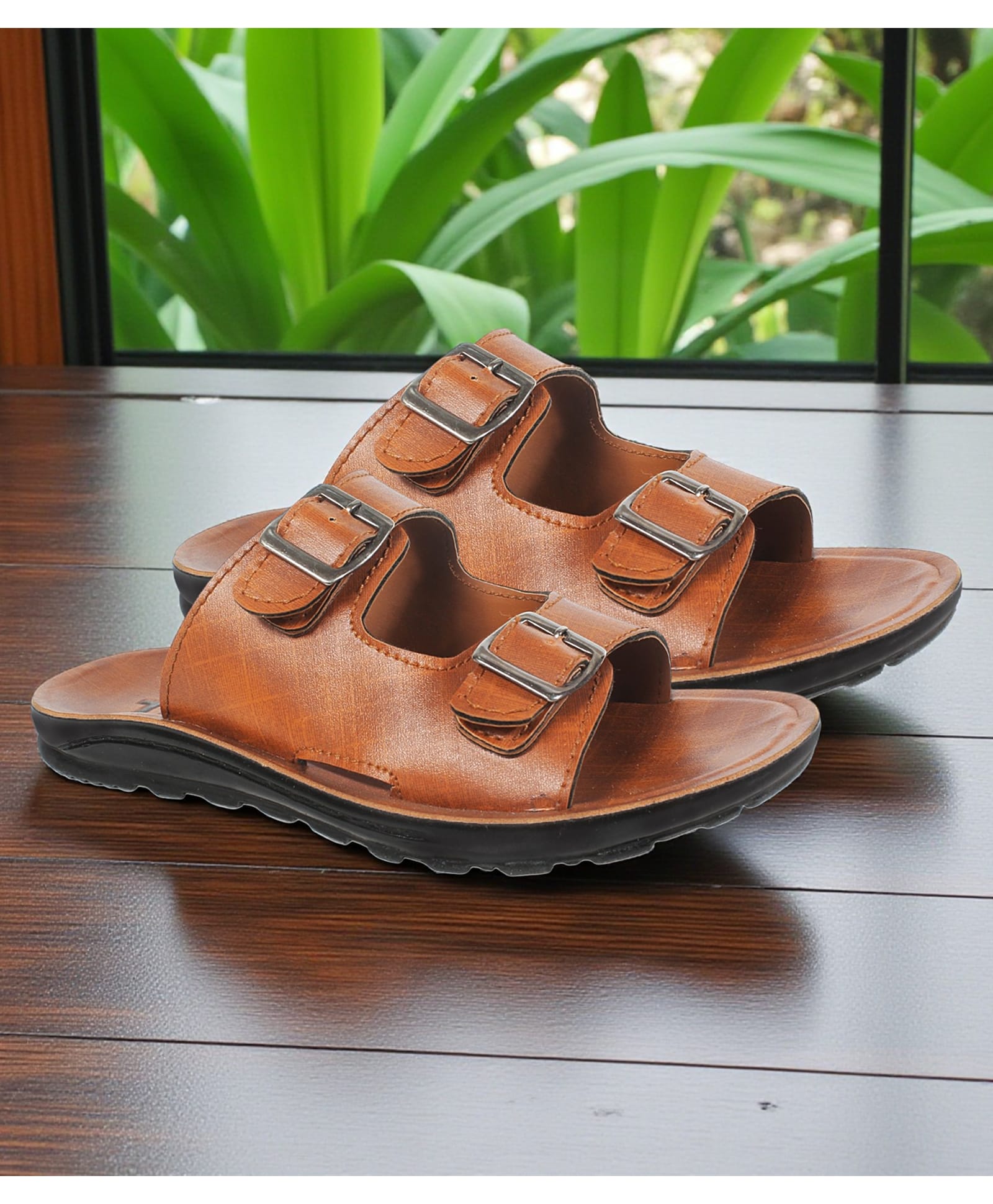 Trump Buckle Detailed Sandals -Tan-picture-14