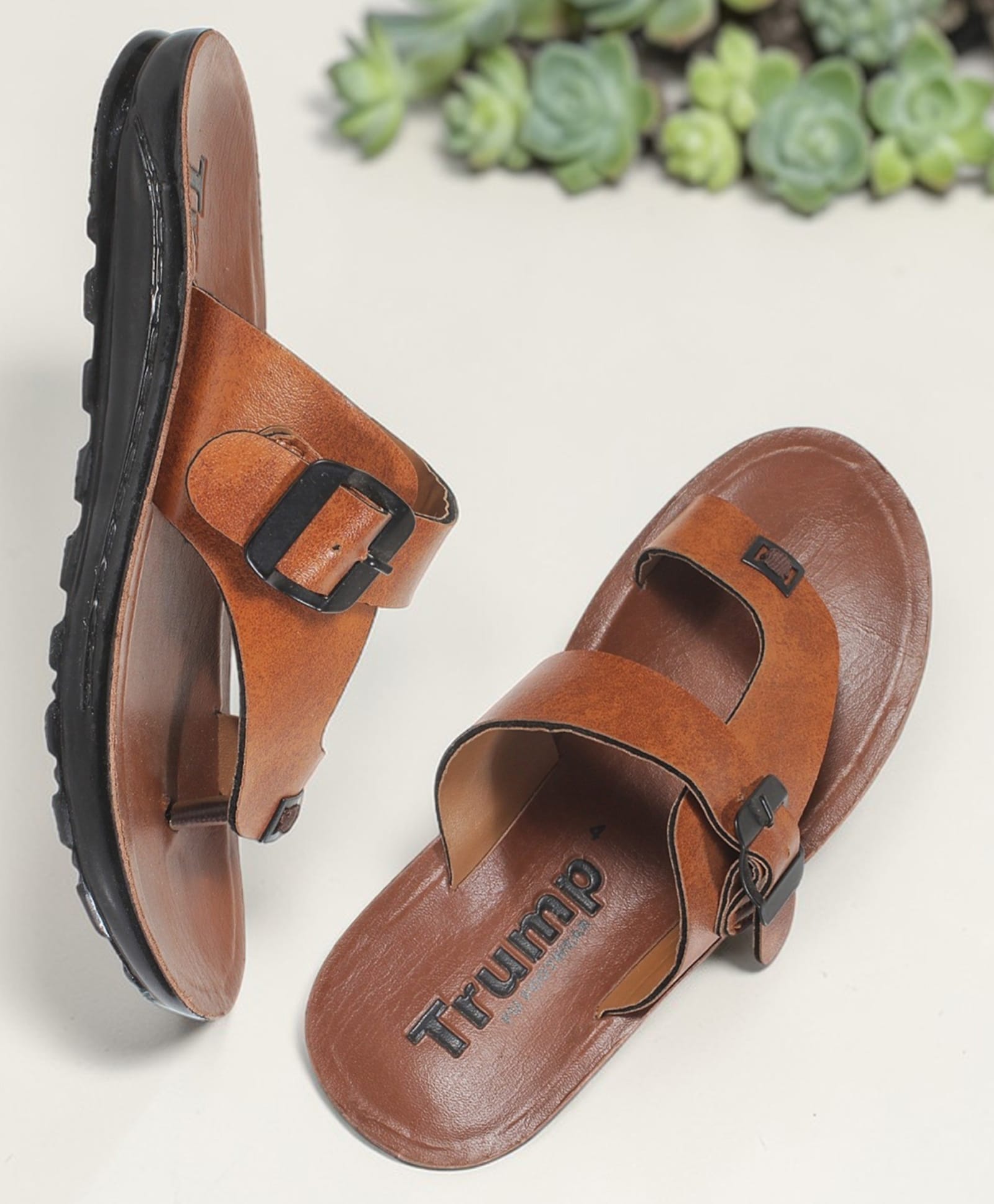 Trump Buckle Detailed Sandals -Tan-picture-10