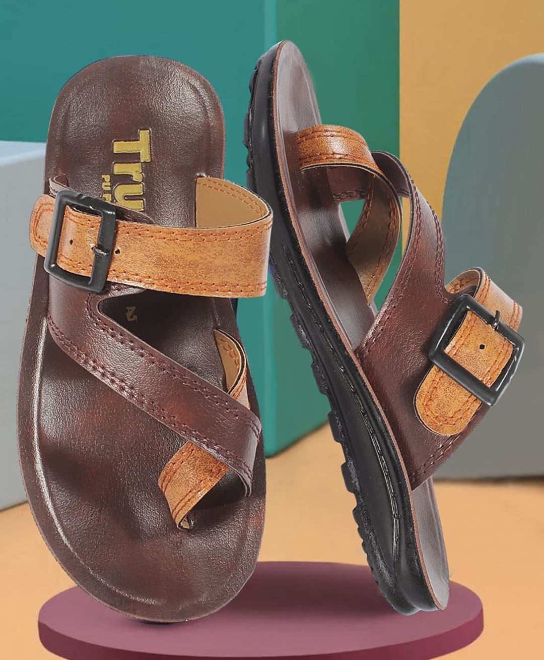 Trump Buckle Detailed Sandals -Brown-picture-13
