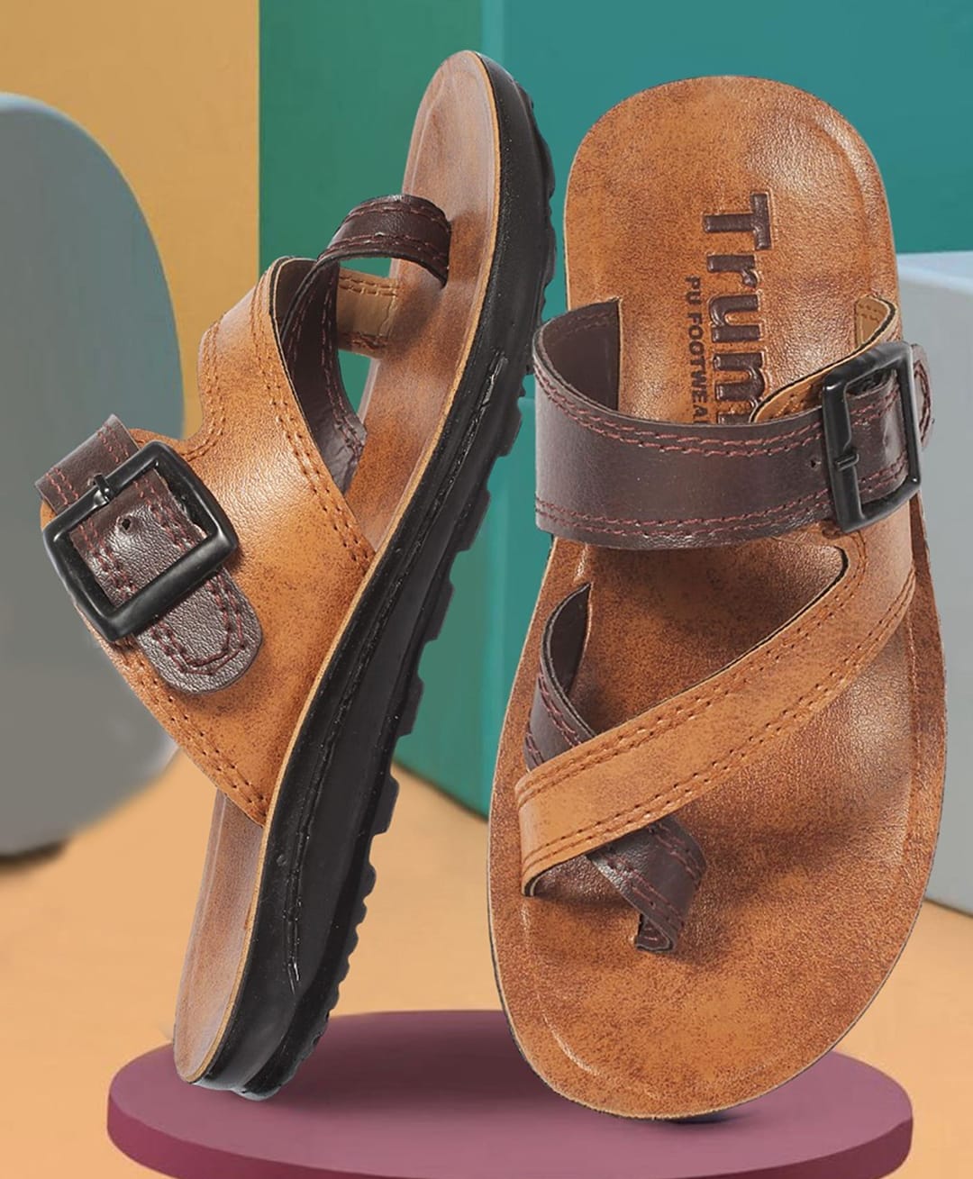 Trump Buckle Detailed Sandals -Tan-picture-14