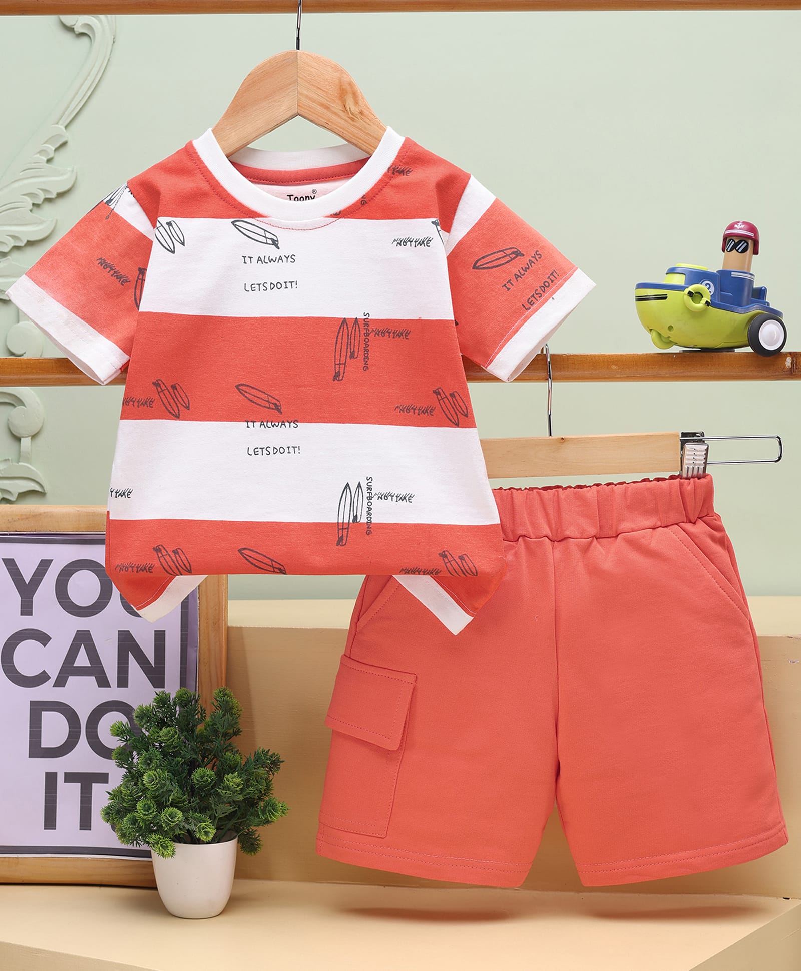 TOONYPORT Cotton Knit Half Sleeves Its Always Lets Do it Text Printed - Orange-picture-22