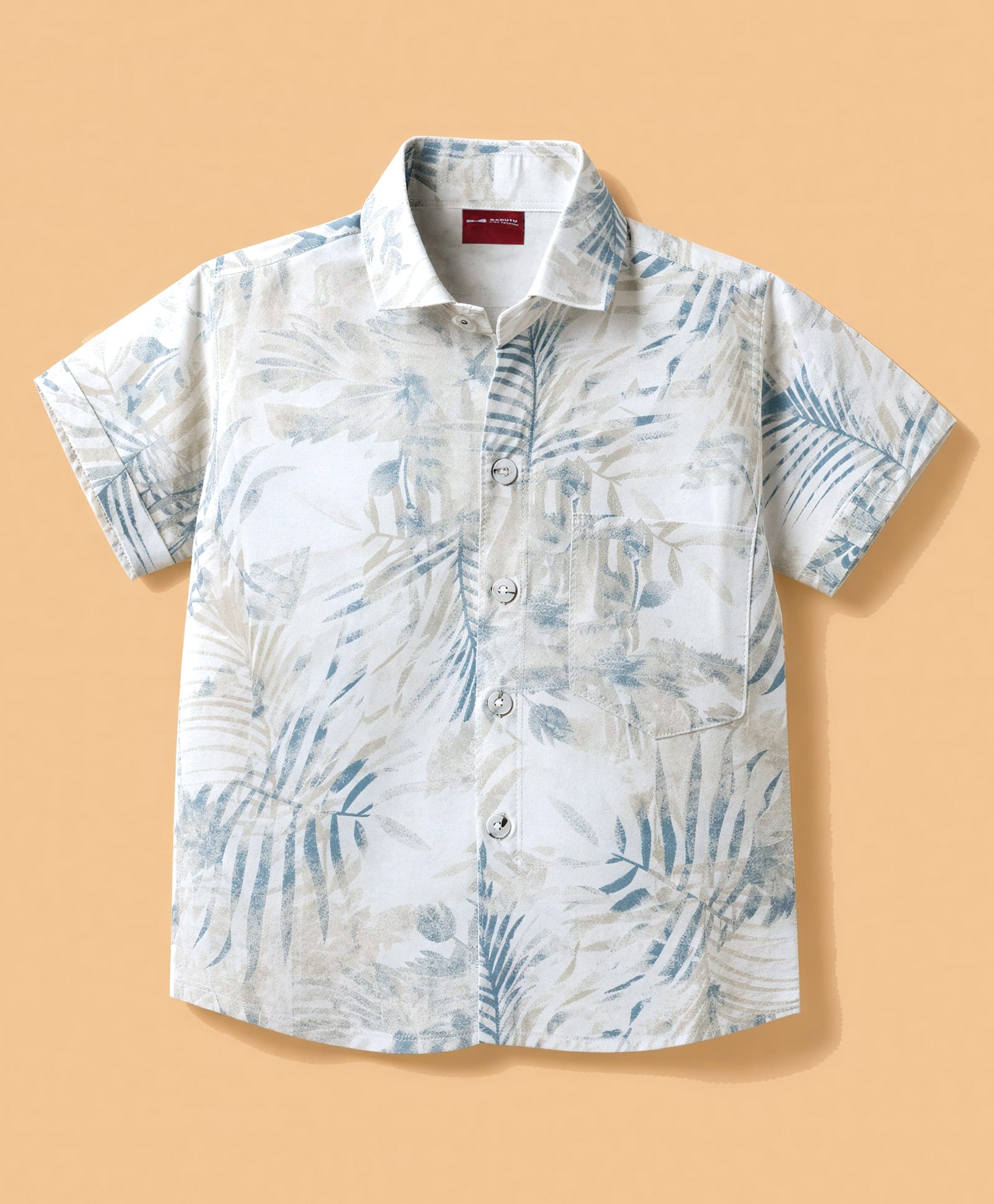 Radutu Cotton Woven Half Sleeves Shirt with Tropical Print - White-picture-21