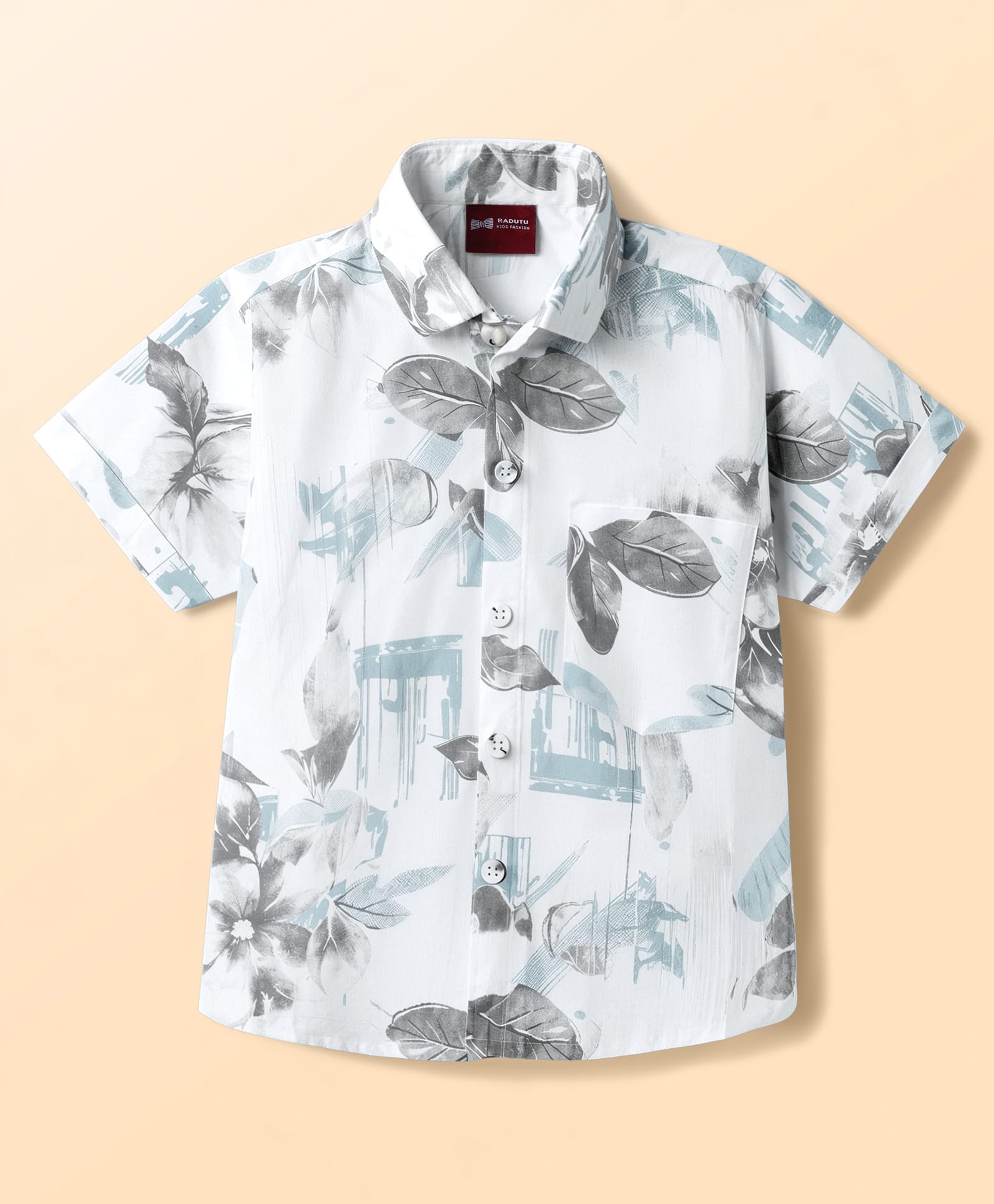 Radutu Cotton Woven Half Sleeves Floral Printed Shirt - White & Sea Green-picture-36