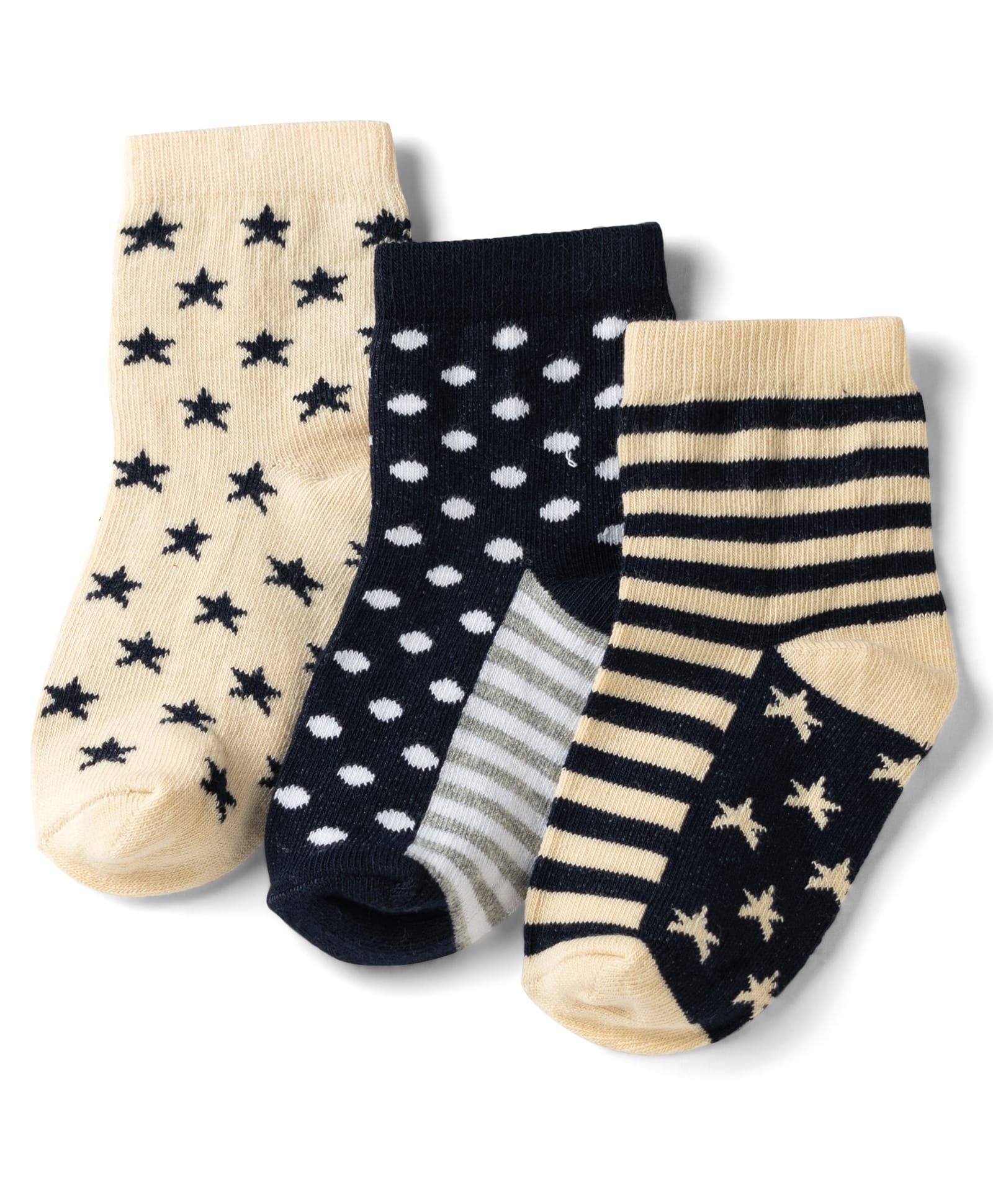 Cute Walk by Babyhug Non Terry Knit Anti-bacterial Ankle Length Striped Socks With Star Design Pack of 3 - Black & Beige-image-29