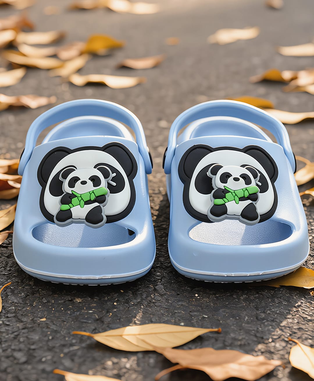 Yellow Bee Panda Applique Detailed Slingback Sandals - Blue-picture-12