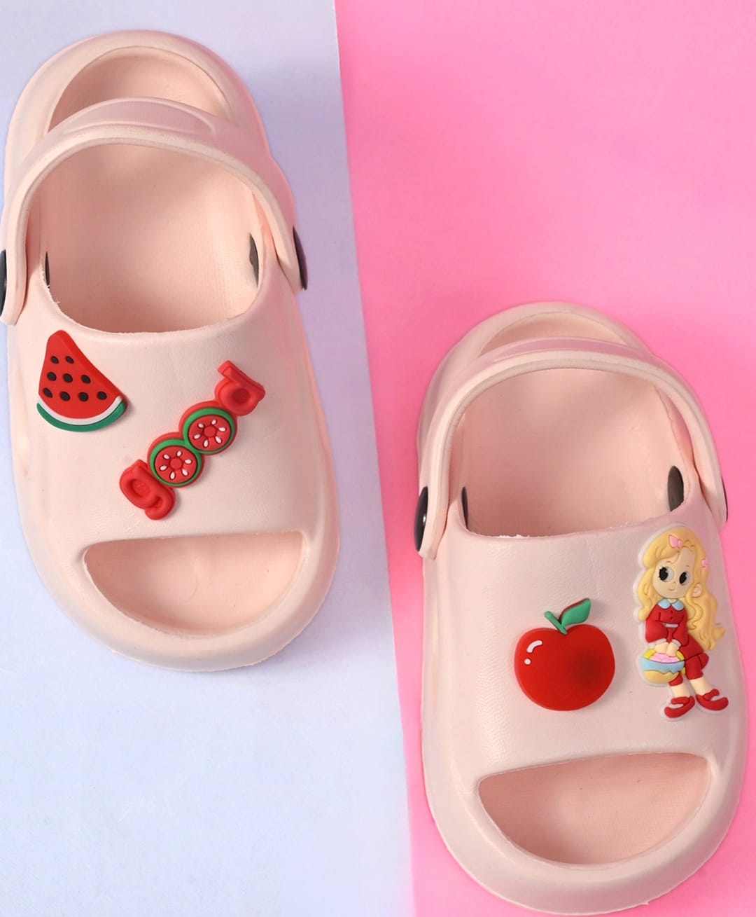 Yellow Bee Girl & Fruits Applique Detailed Slingback Sandals - Pink-picture-18