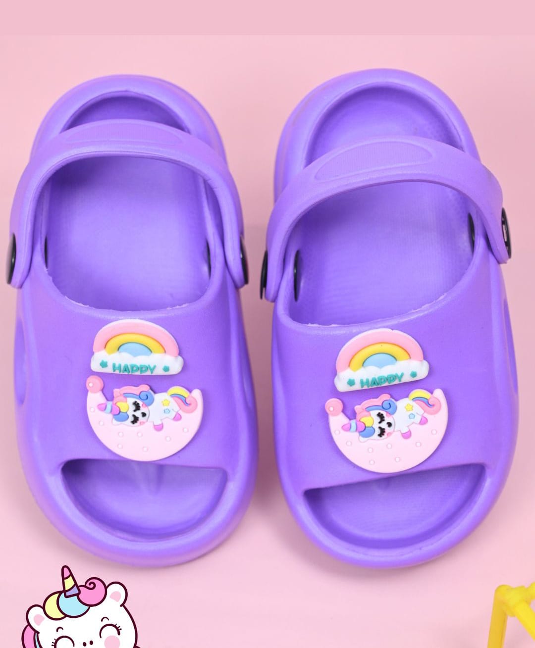 Yellow Bee Rainbow & Unicorn Applique Detailed Slingback Sandals - Purple-picture-27