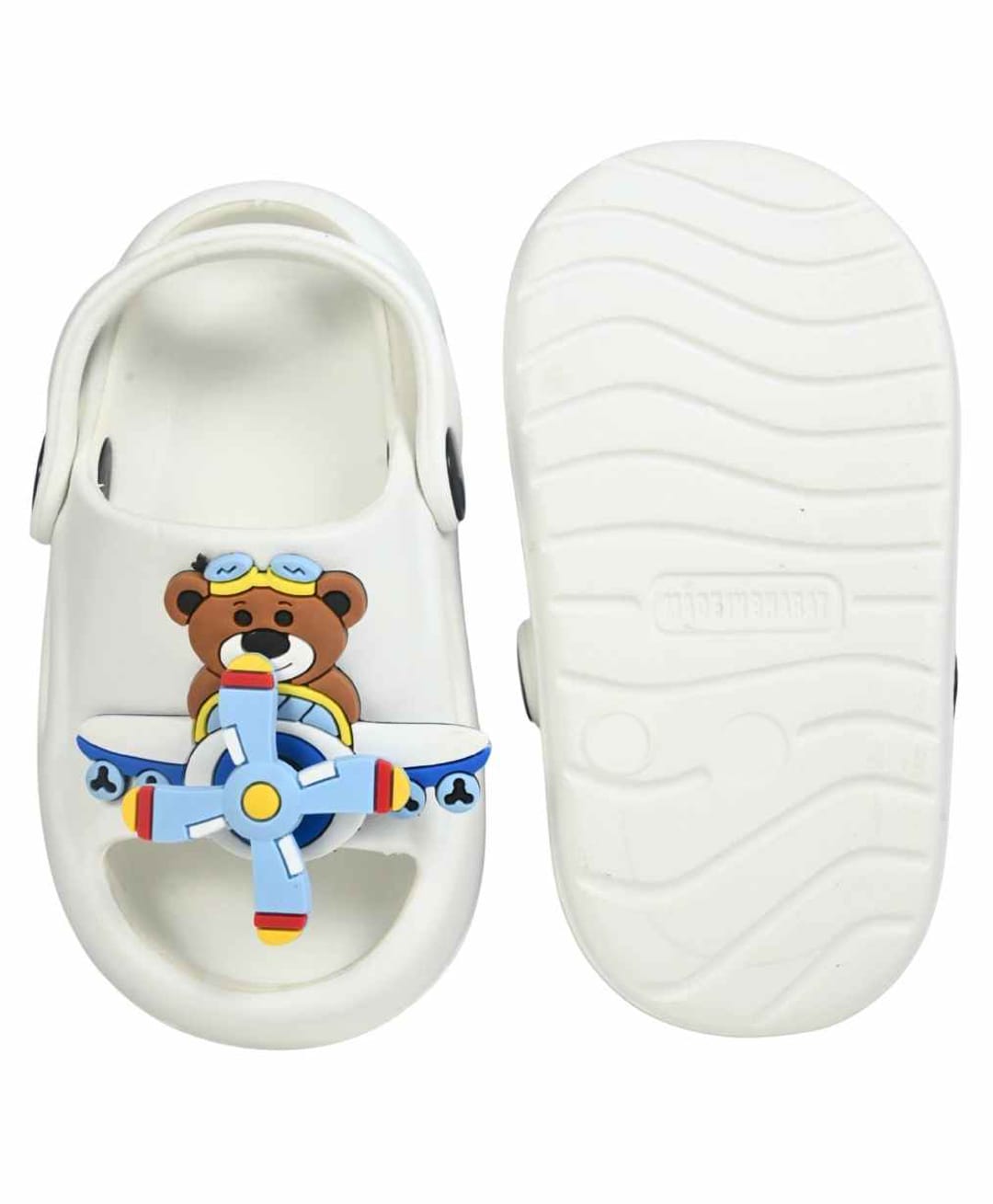 Yellow Bee Teddy & Plane Applique Detailed Slingback Sandals - White-picture-40
