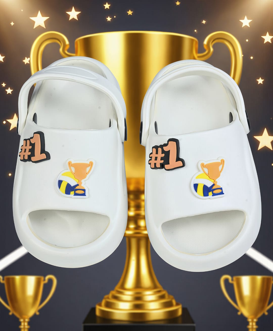 Yellow Bee Trophy Applique Detailed Slingback Sandals - White-image-4