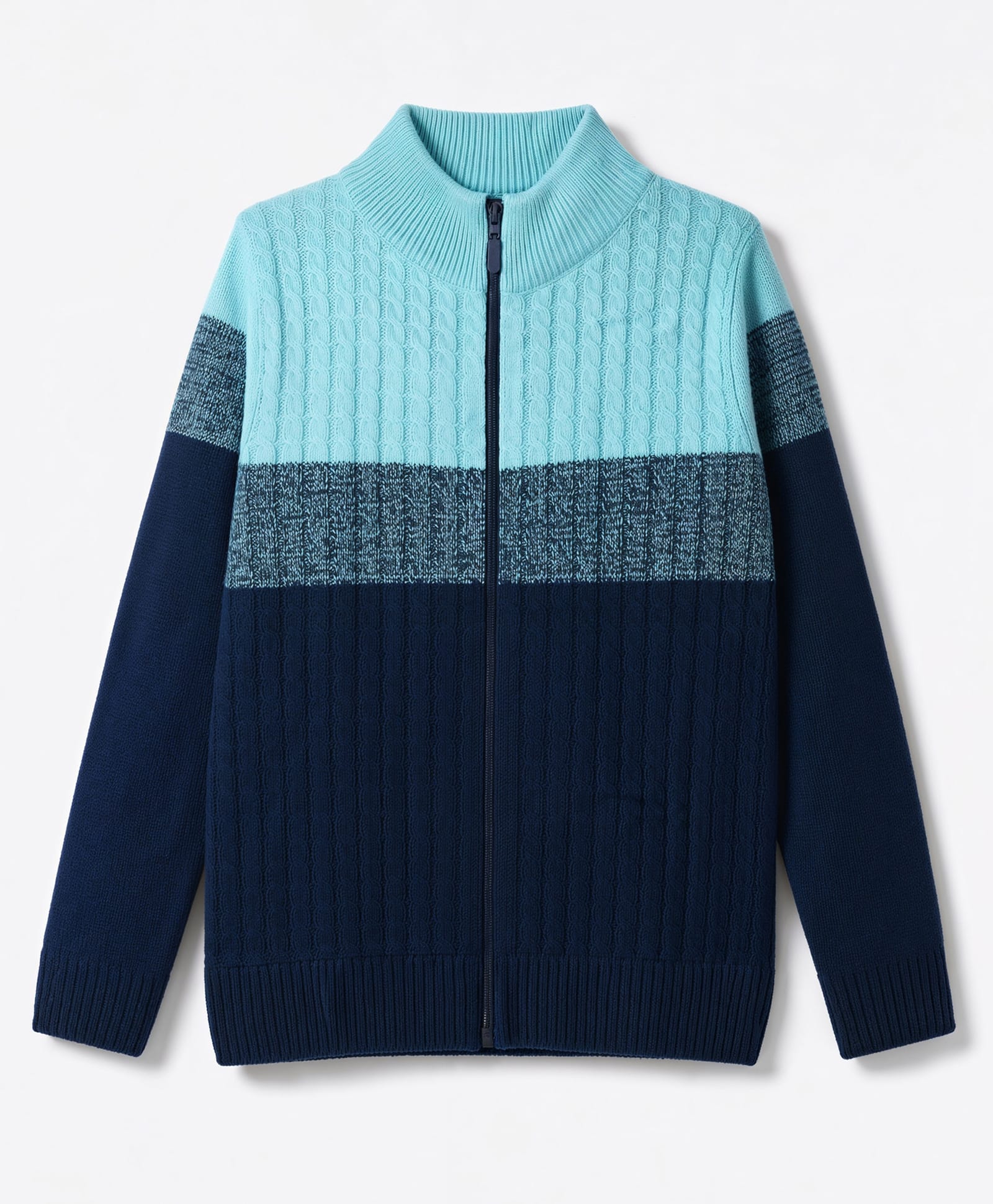 Pine Kids Knit Full Sleeves Front Open Sweater with Color Block Design - Navy Blue-picture-26