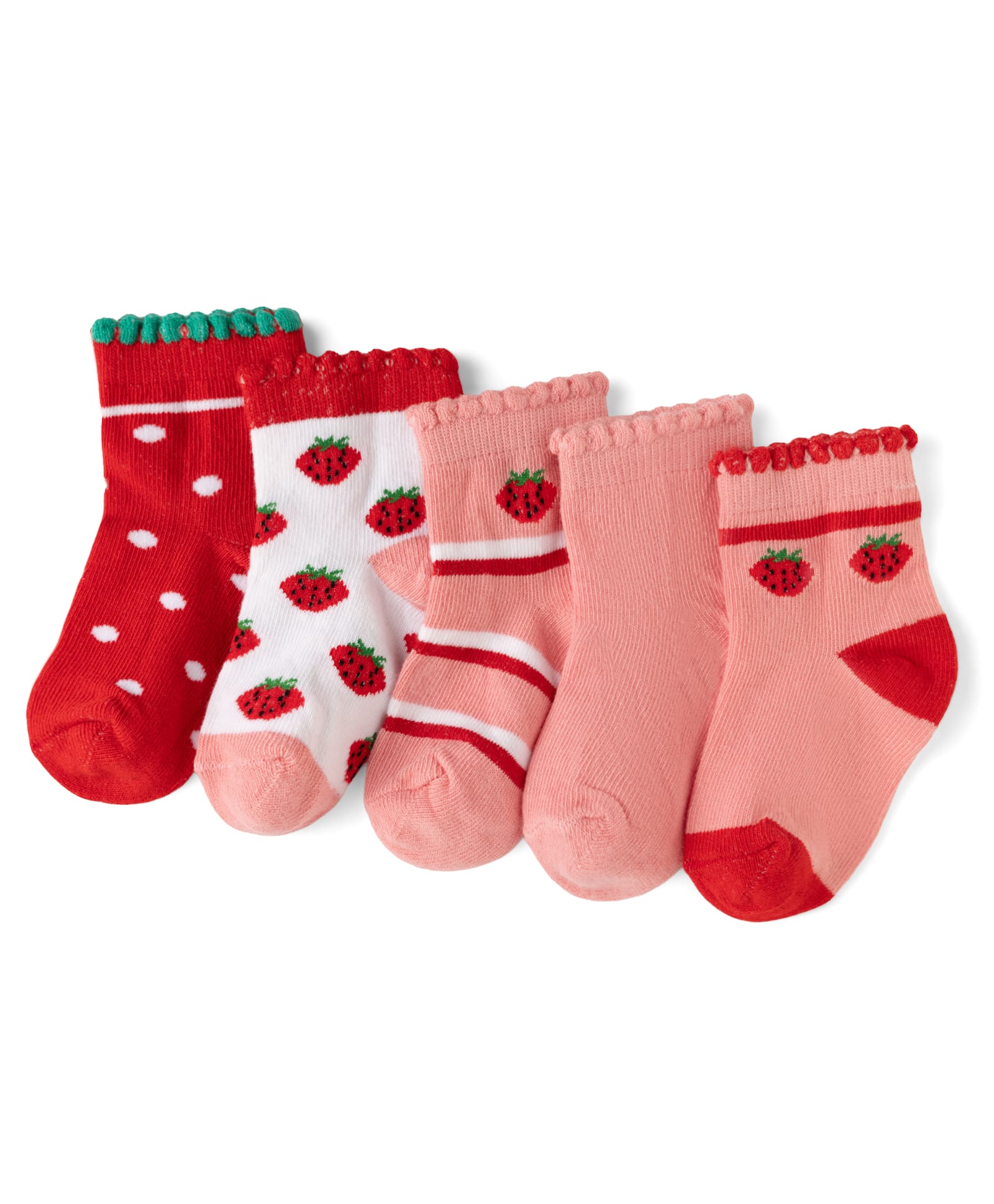 Cute Walk By Babyhug Knit Anti-Bacterial Ankle Length Socks With Polka Dots & Strawberry Print Pack of 5 - Pink-picture-15