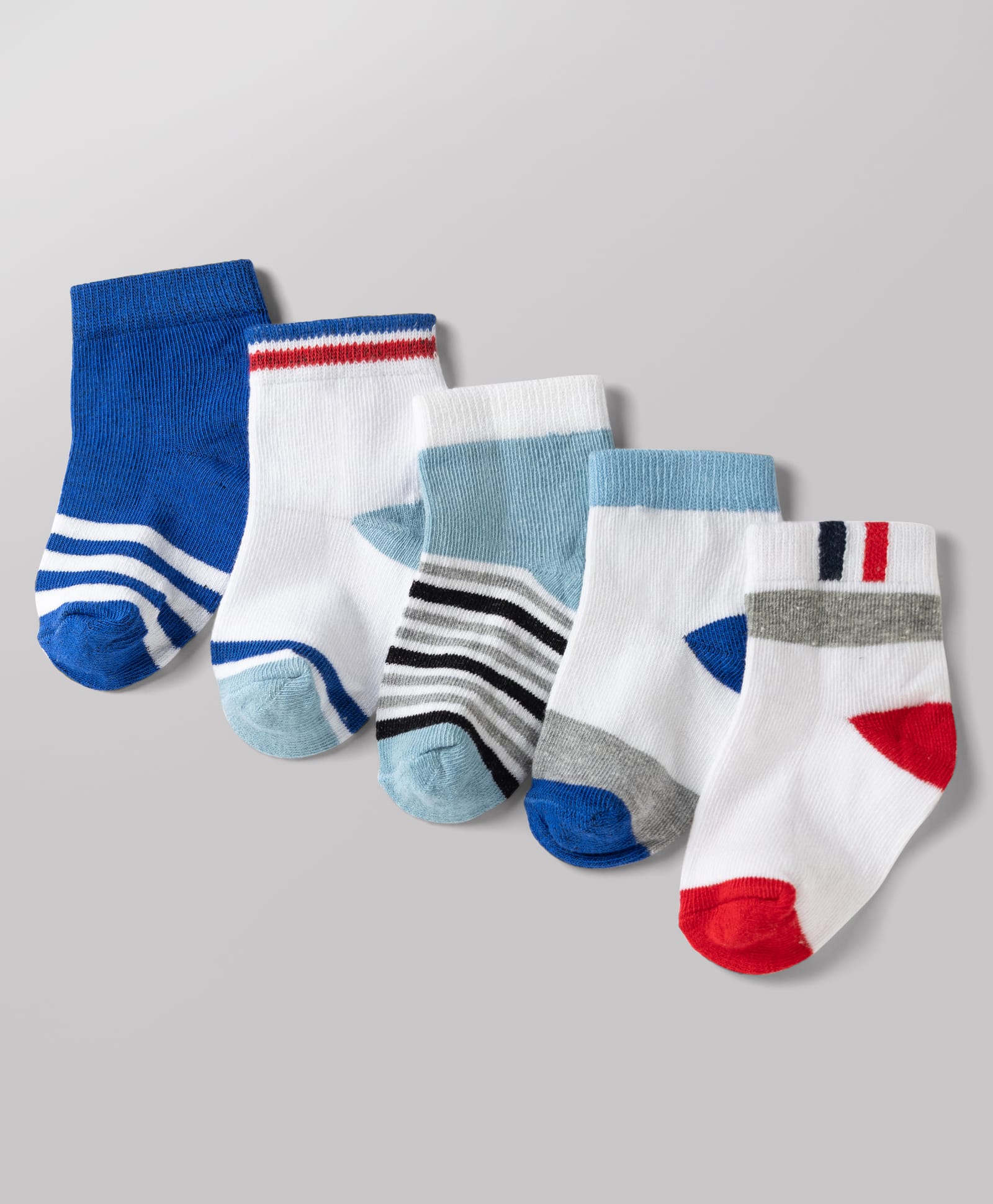 Cutewalk by Babyhug Non Terry Knit Anti-bacterial Ankle Length Striped Socks Pack of 5 - White & Blue-image-41
