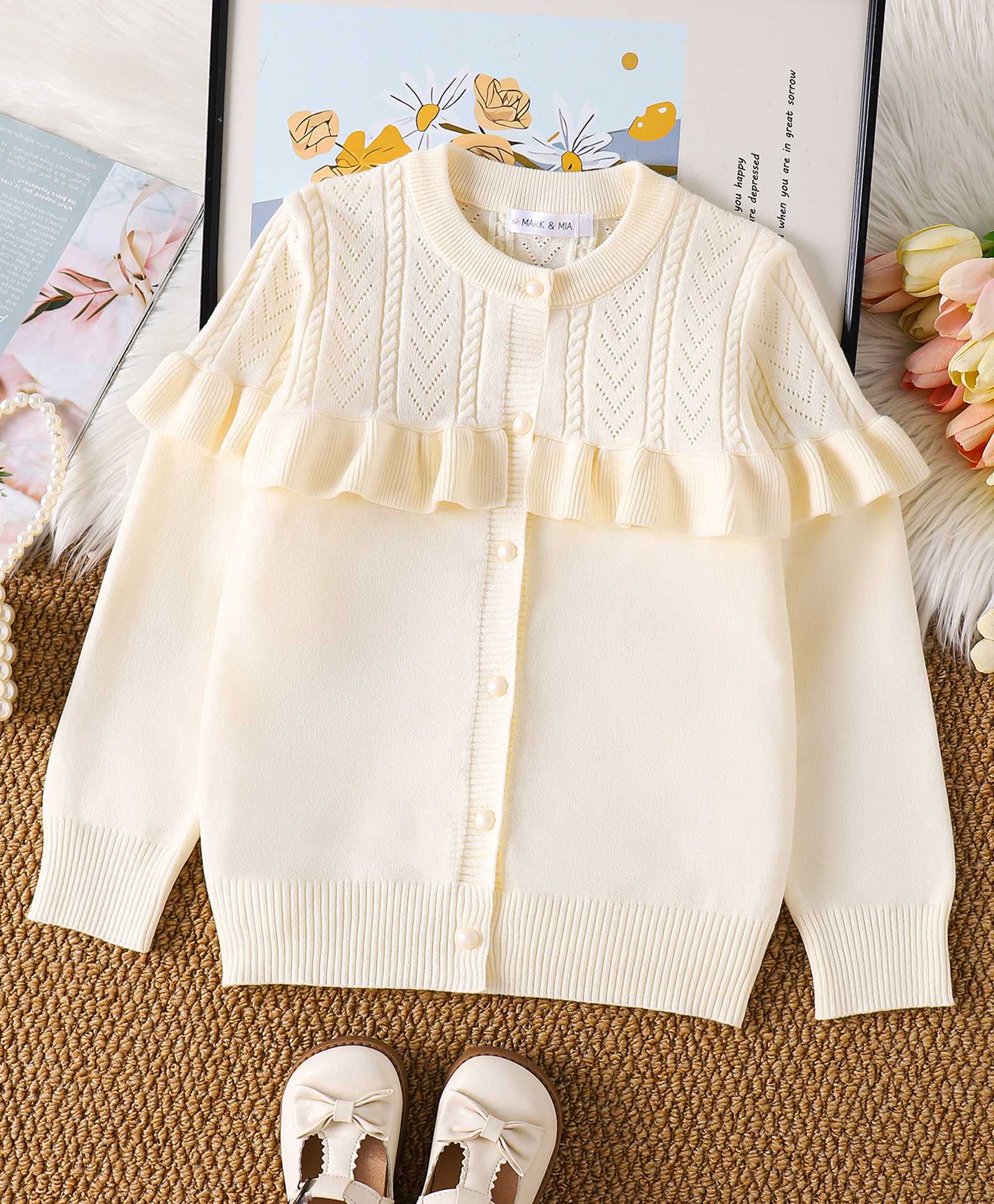 Mark & Mia Viscose Full Sleeves Front Open Sweater With Cable Knit Design - Beige-picture-18