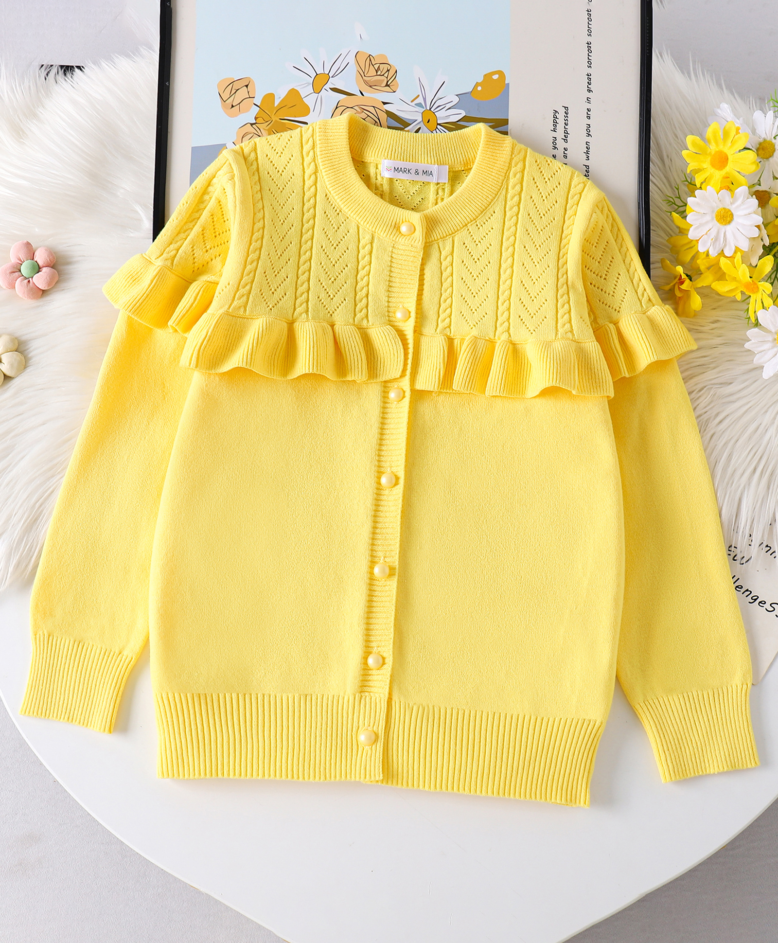 Mark & Mia Viscose Full Sleeves Front Open Sweater With Cable Knit Design - Yellow-picture-10
