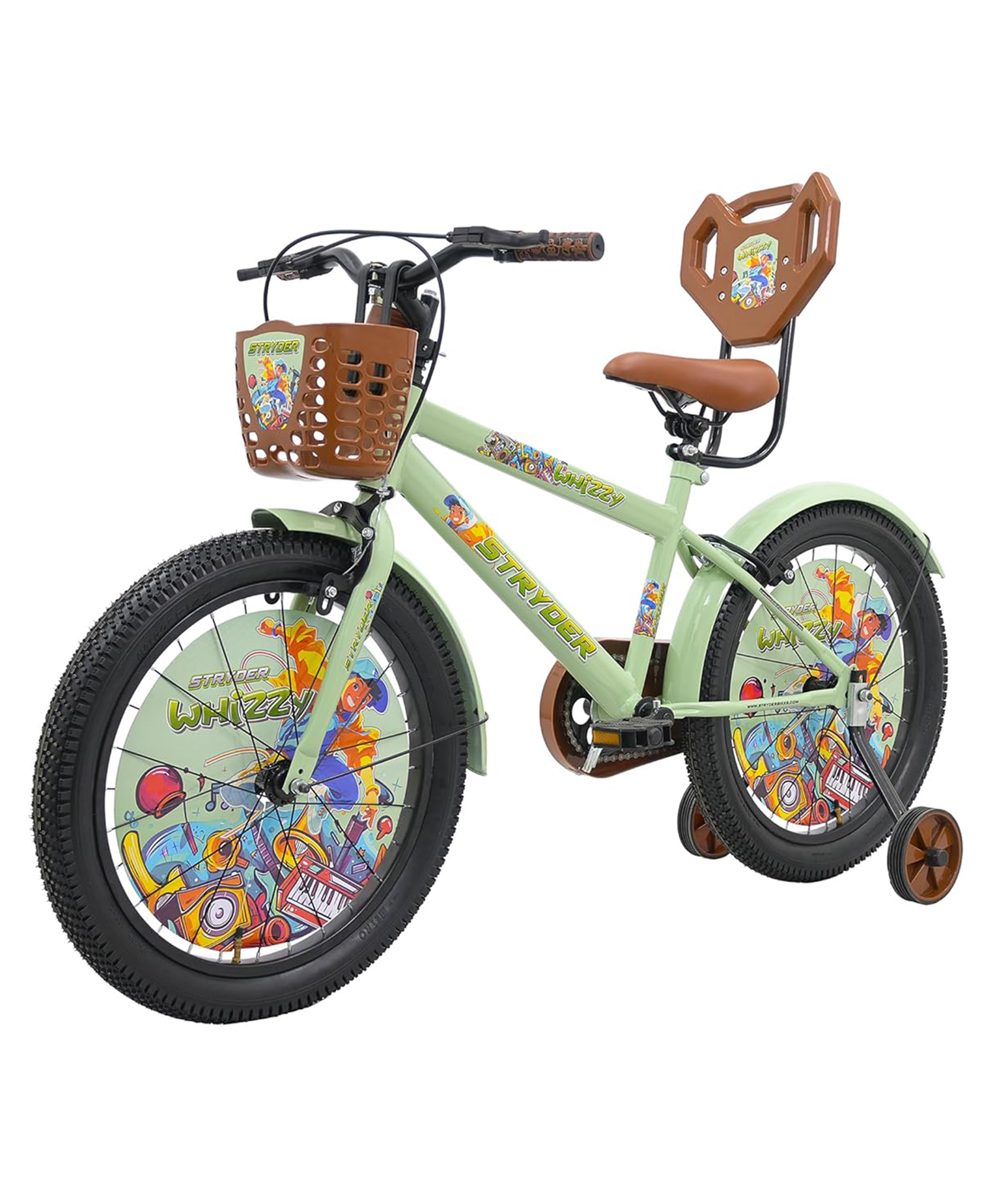 Stryder Whizzy 20T Kids Cycle with Side Wheels Back Rest Basket Water Bottle Mudguards Chain Cover Age 6 to 9 Years Height 115 cm to 135 cm Kids Boys & Girls - Pastel Green-image-9
