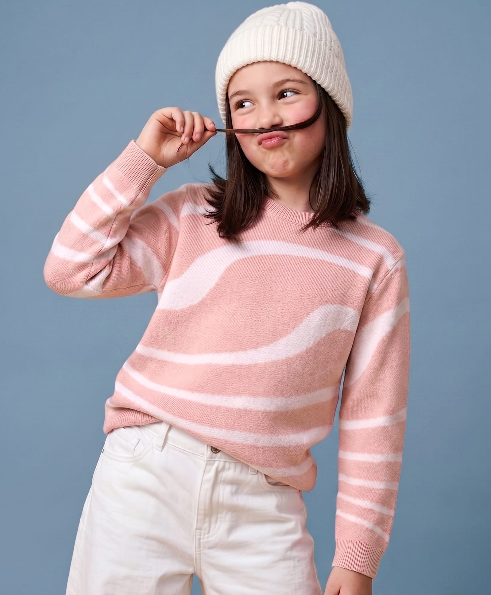 Pine Kids Knit Full Sleeves Abstract Waves Printed Pullover - Pink-picture-13