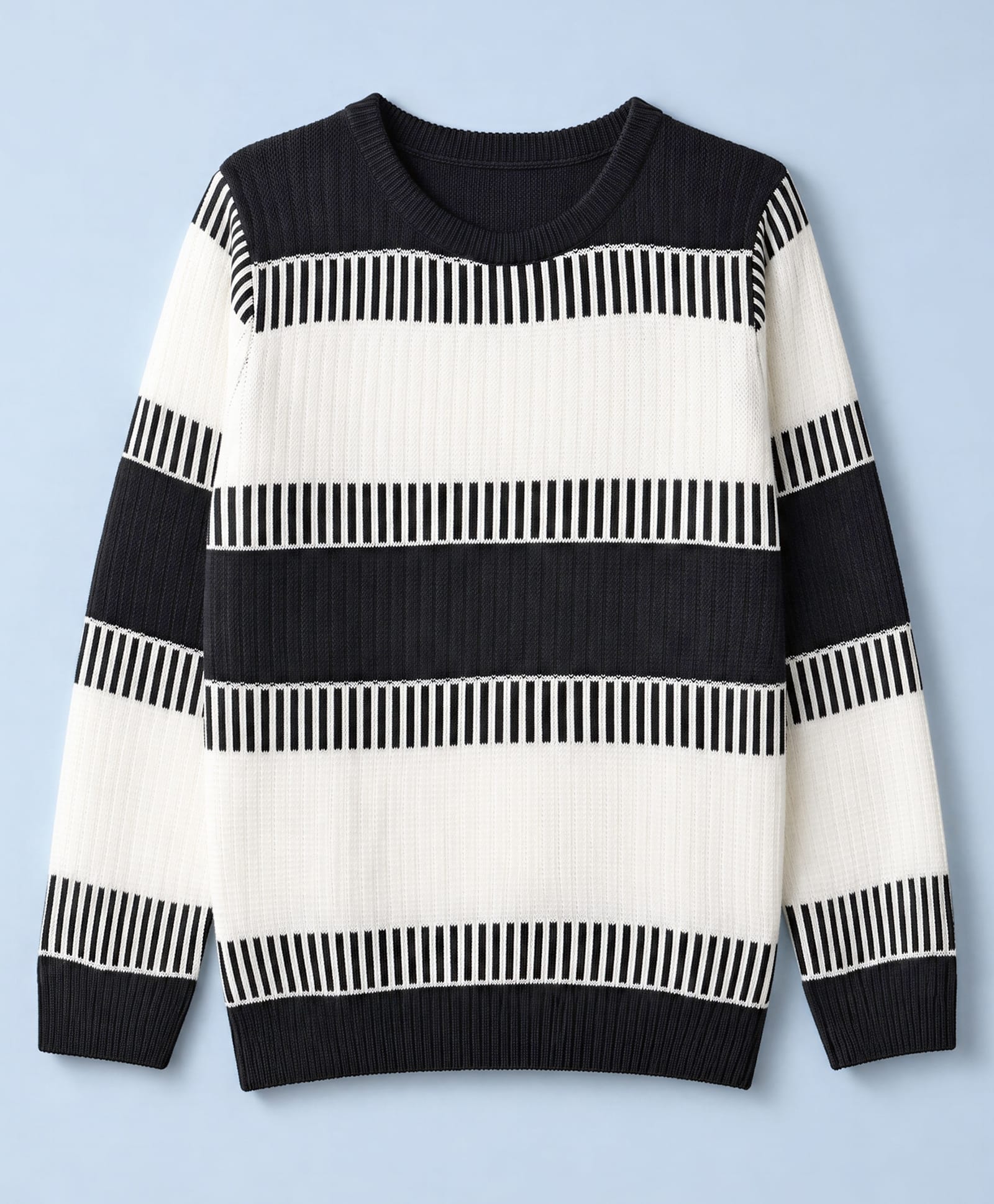 Pine Kids Knit Full Sleeves Striped Pullover - Black & White-image-2