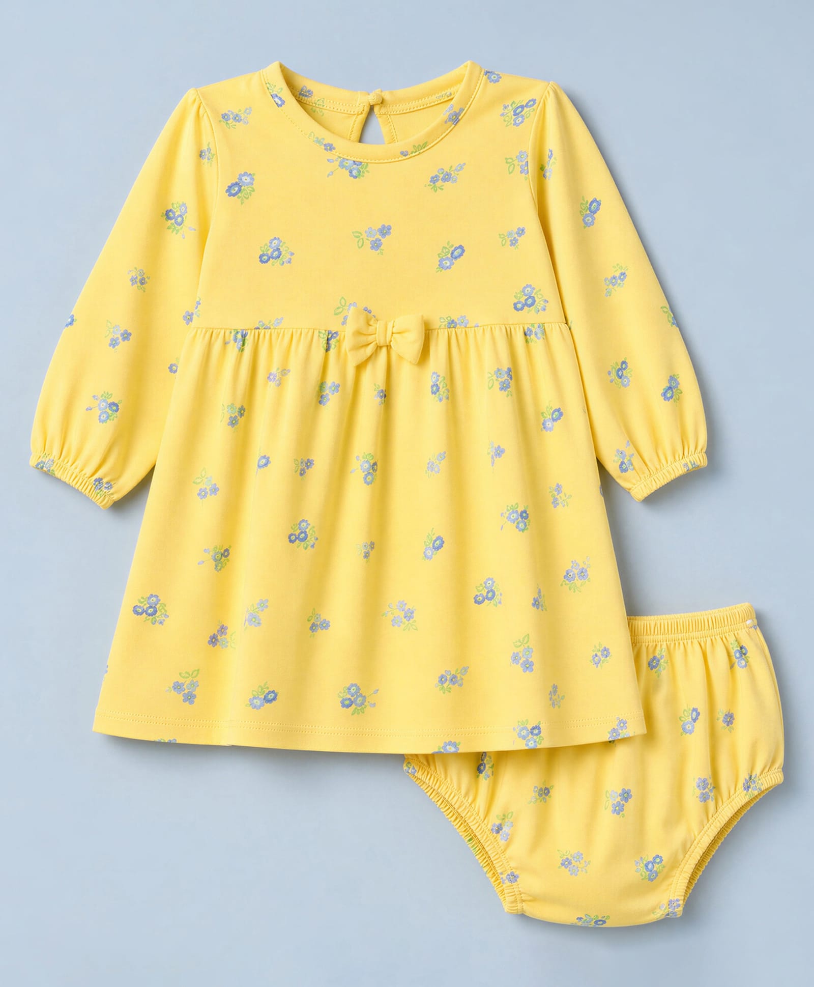 Babyhug Cotton Interlock Knit Frock and Bloomer with Full Sleeves and Floral Print - Yellow-image-31
