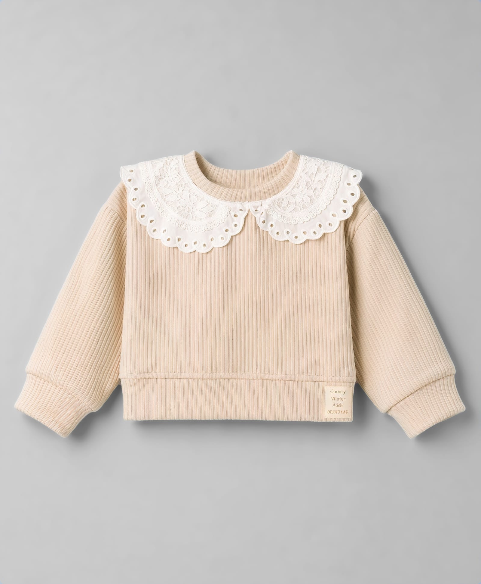 Little Kangaroos Fleece Rib Knit Full Sleeves Lace Collar Sweat Shirt - Tan-image-16
