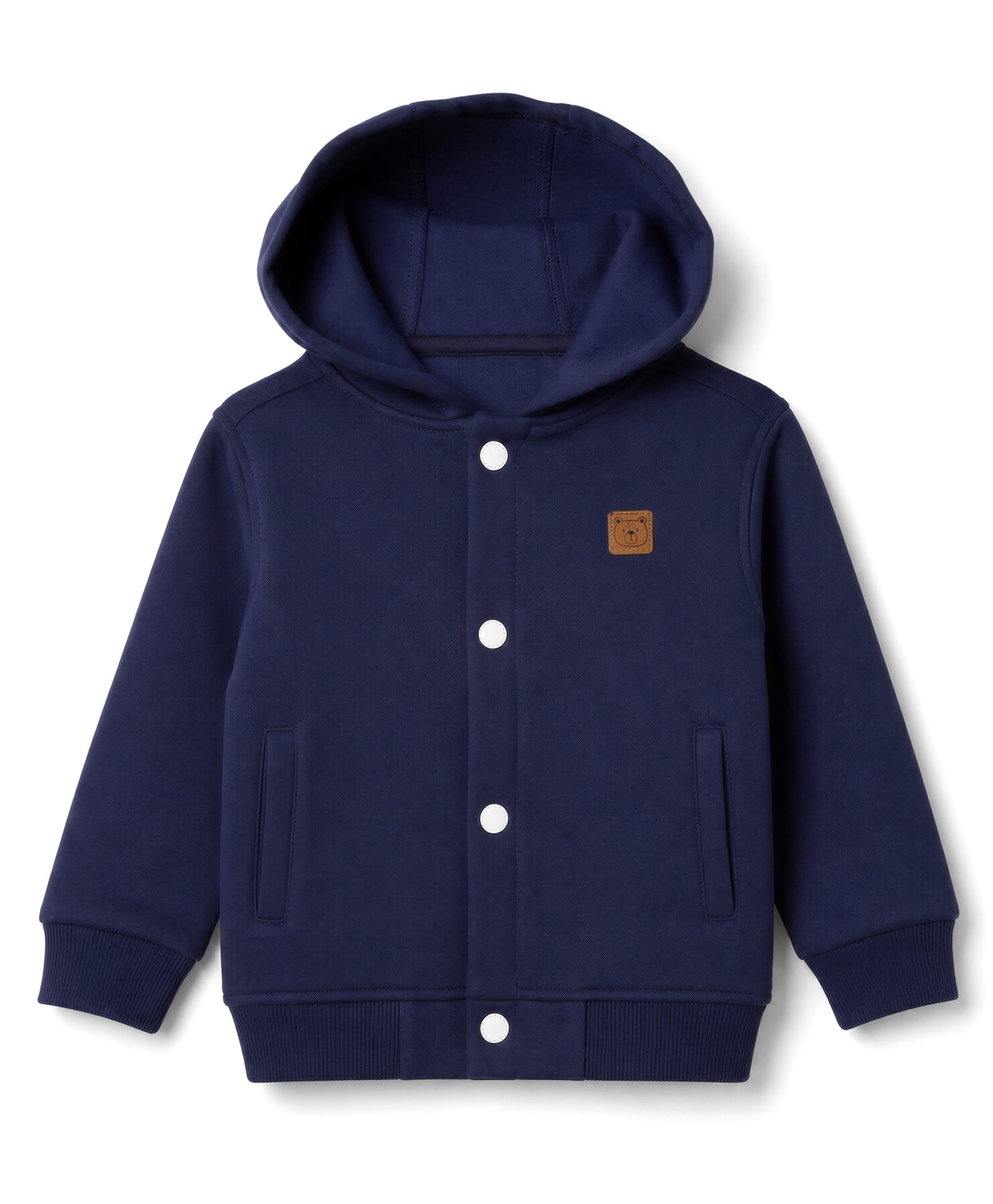 Little Kangaroos Fleece Knit Hoodie with Full Sleeves and Patch Detail - Navy Blue-image-42
