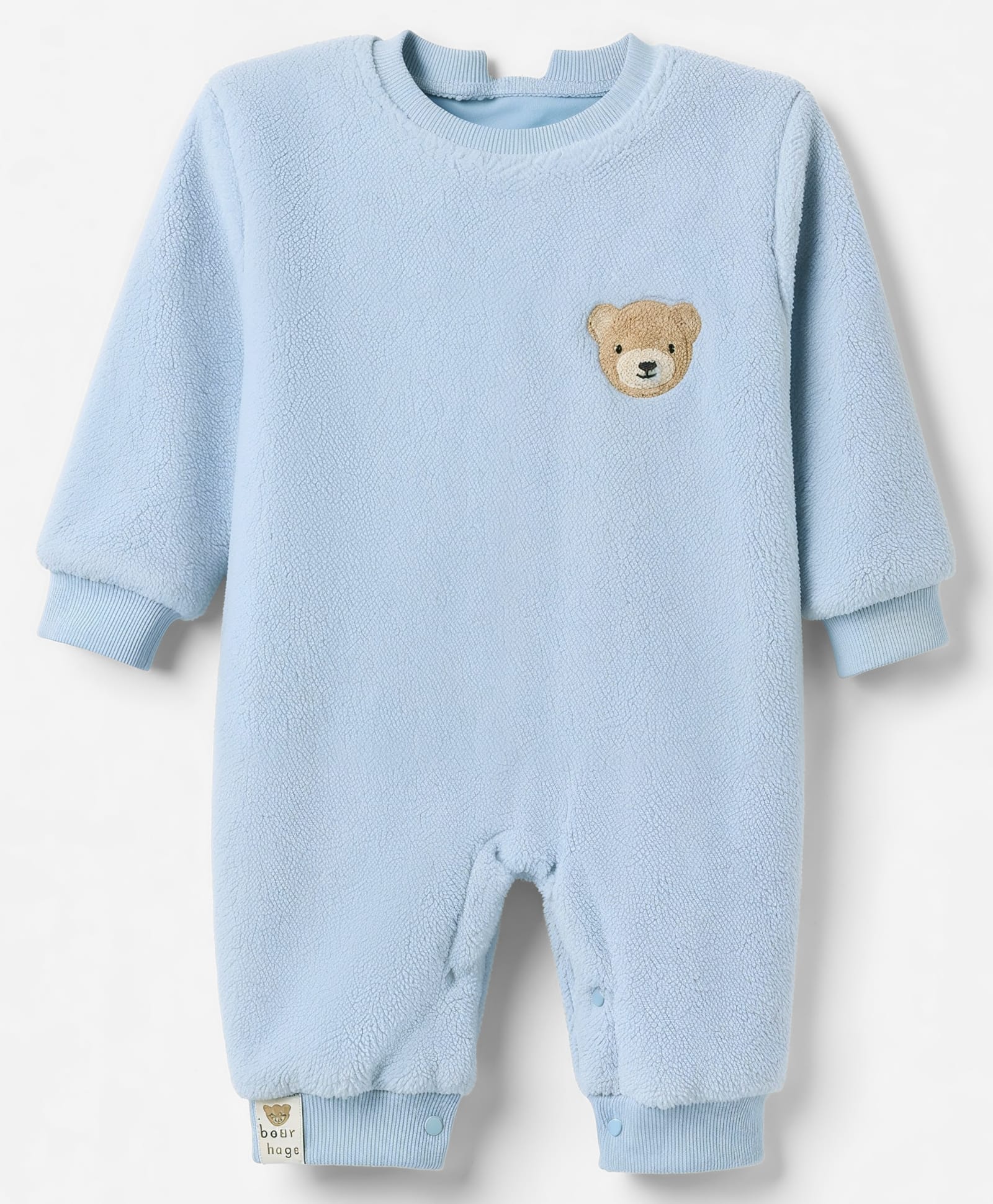 Little Kangaroos Full Sleeves Bear Embroidered Winter Romper - Light Blue-image-3