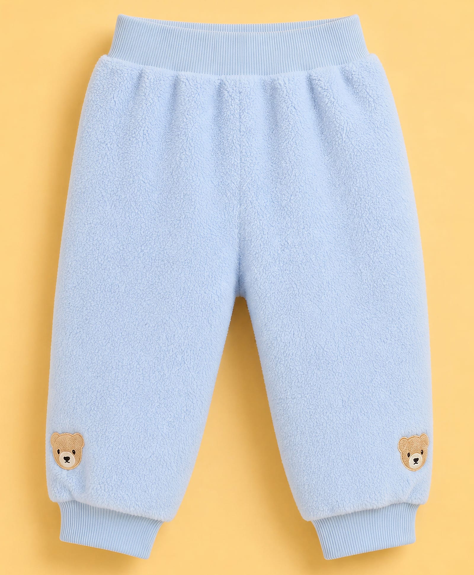 Little Kangaroos Muslin Knit Full Length Fleece and Woollen Pant With Teddy Bear Patch - Light Blue-picture-24