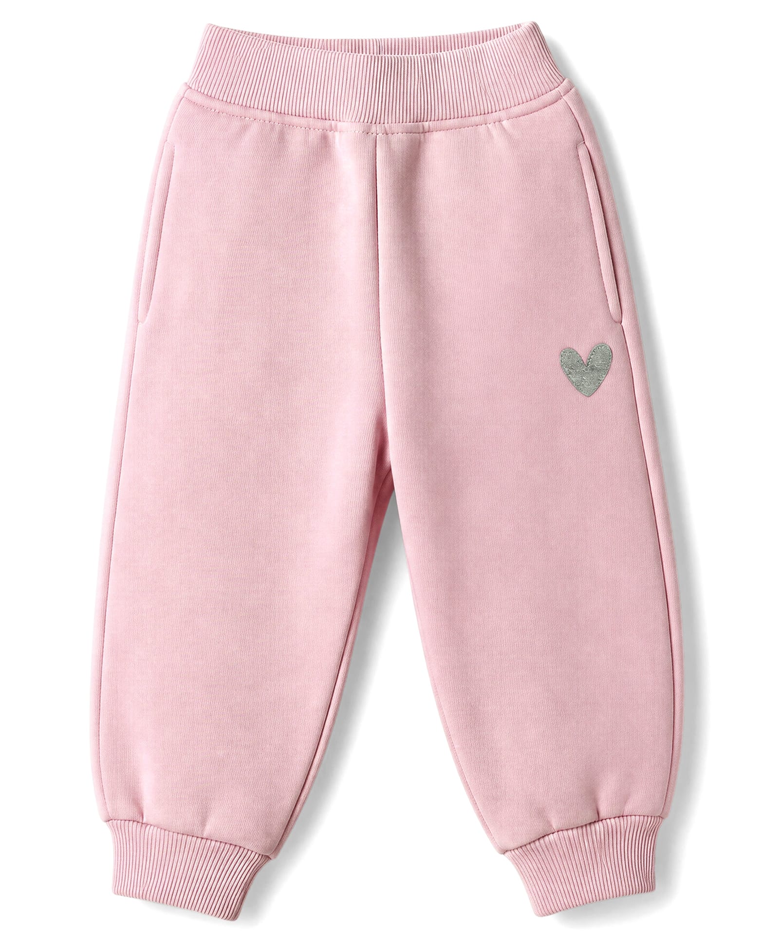 Little Kangaroos Muslin Knit Full Length Fleece and Woollen Pant With Heart Patch - Pink-picture-19