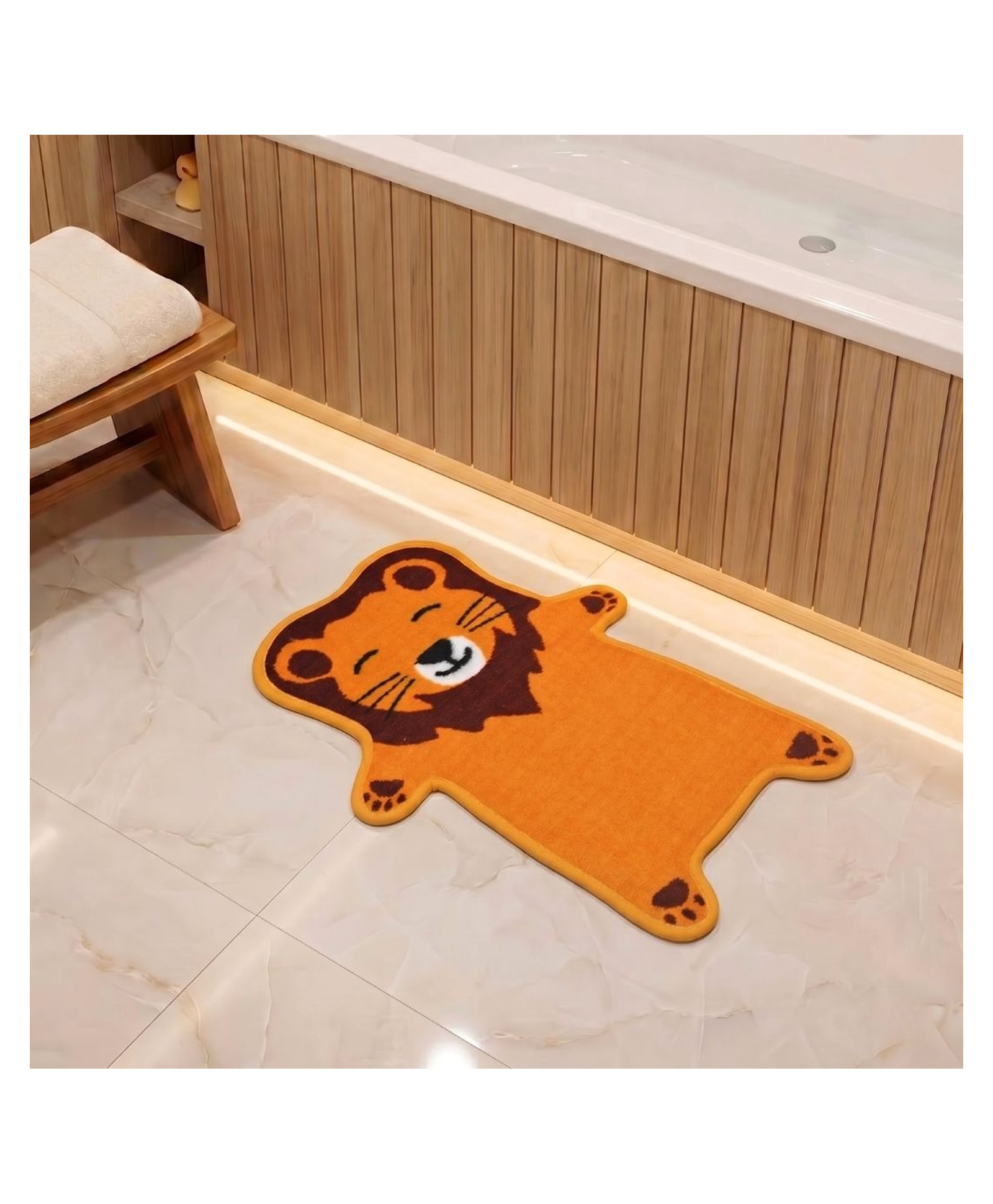 Athom Living Premium Animal Lion shaped Cutouts Kids Bathmat Durable Soft Texture Anti-skid Easy to Clean Stylish Home Decor Mat for Doorway & Kids Room 40x60 cm Yellow-image-14