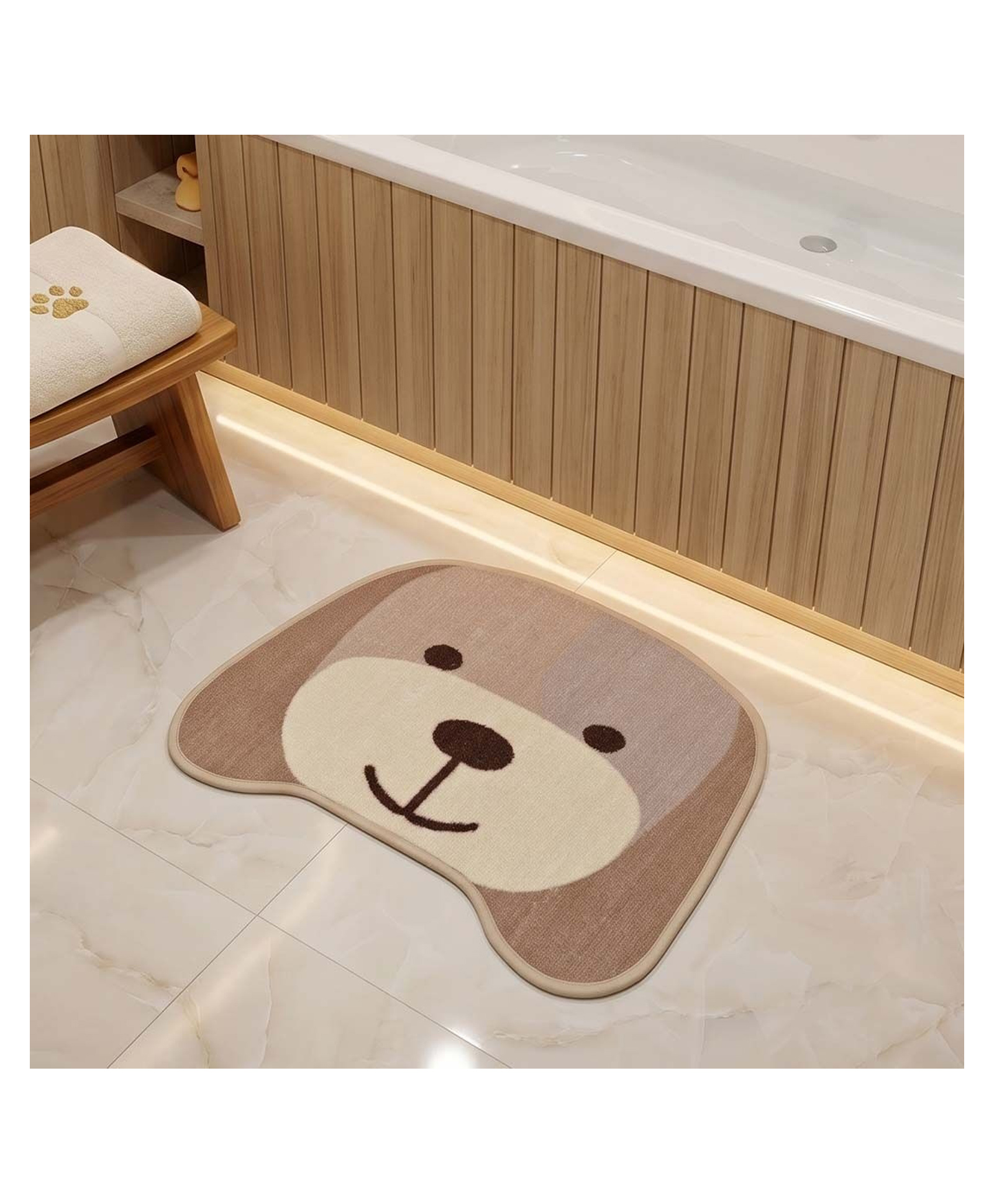 Athom Living Premium Animal Dog shaped Cutouts Kids Bathmat Durable Soft Texture Anti skid Easy to Clean Stylish Home Decor Mat for Doorway & Kids Room 40x60 cm Beige-image-42