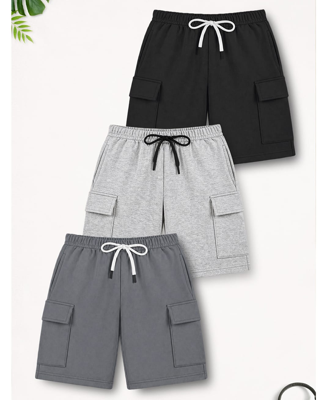 Trampoline Cotton Blend Knit Pack Of 3 Solid Cargo Shorts - Grey & Black-picture-24