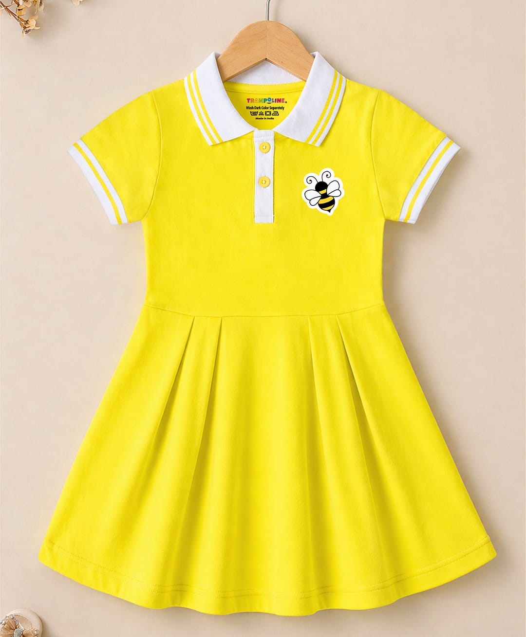 Trampoline Cotton Blend Knit Half Sleeves Bee Patch Applique Detailed Dress - Yellow-picture-37