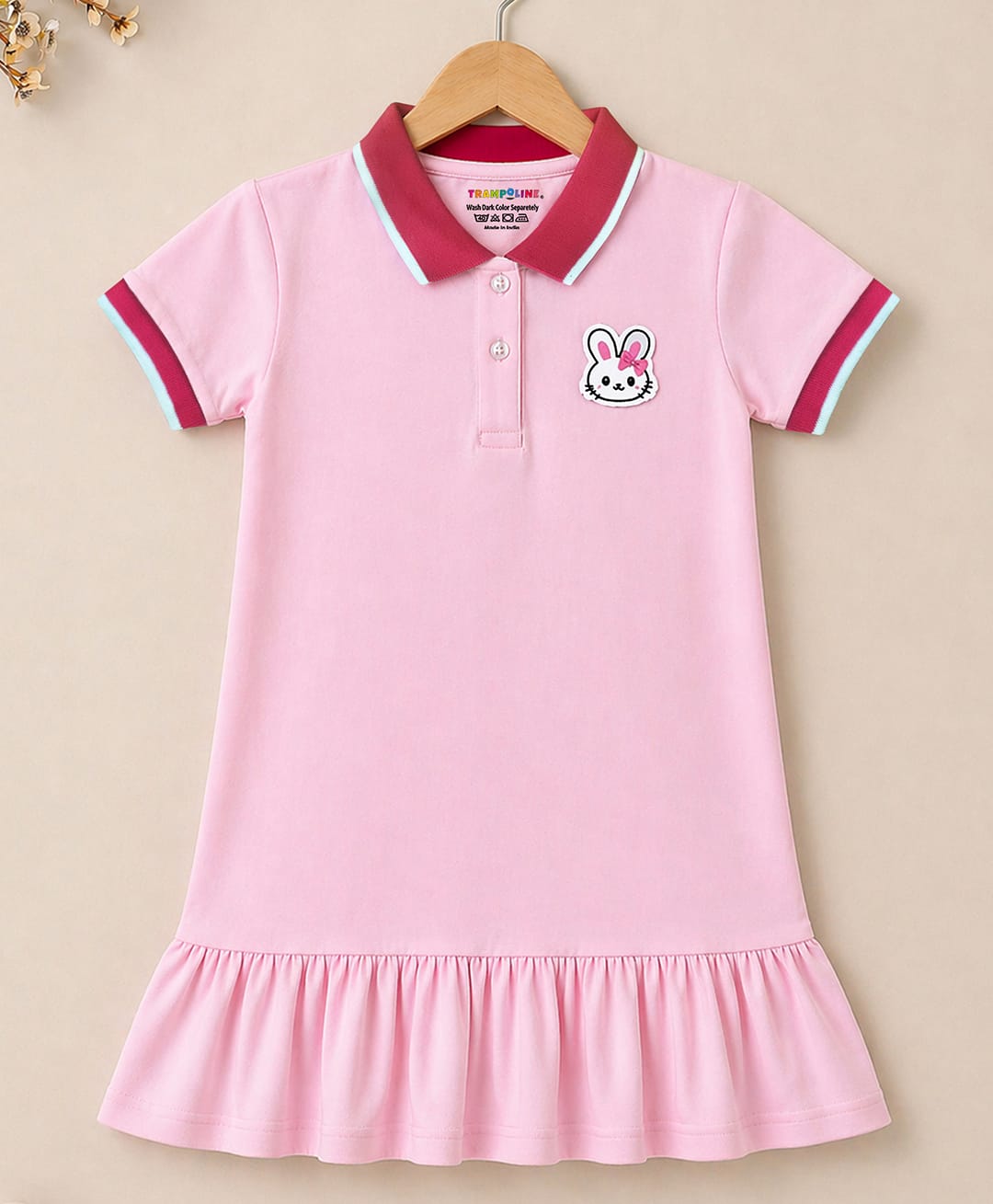 Trampoline Cotton Blend Knit Half Sleeves Bunny Patch Applique Detailed Dress - Light Pink-picture-36