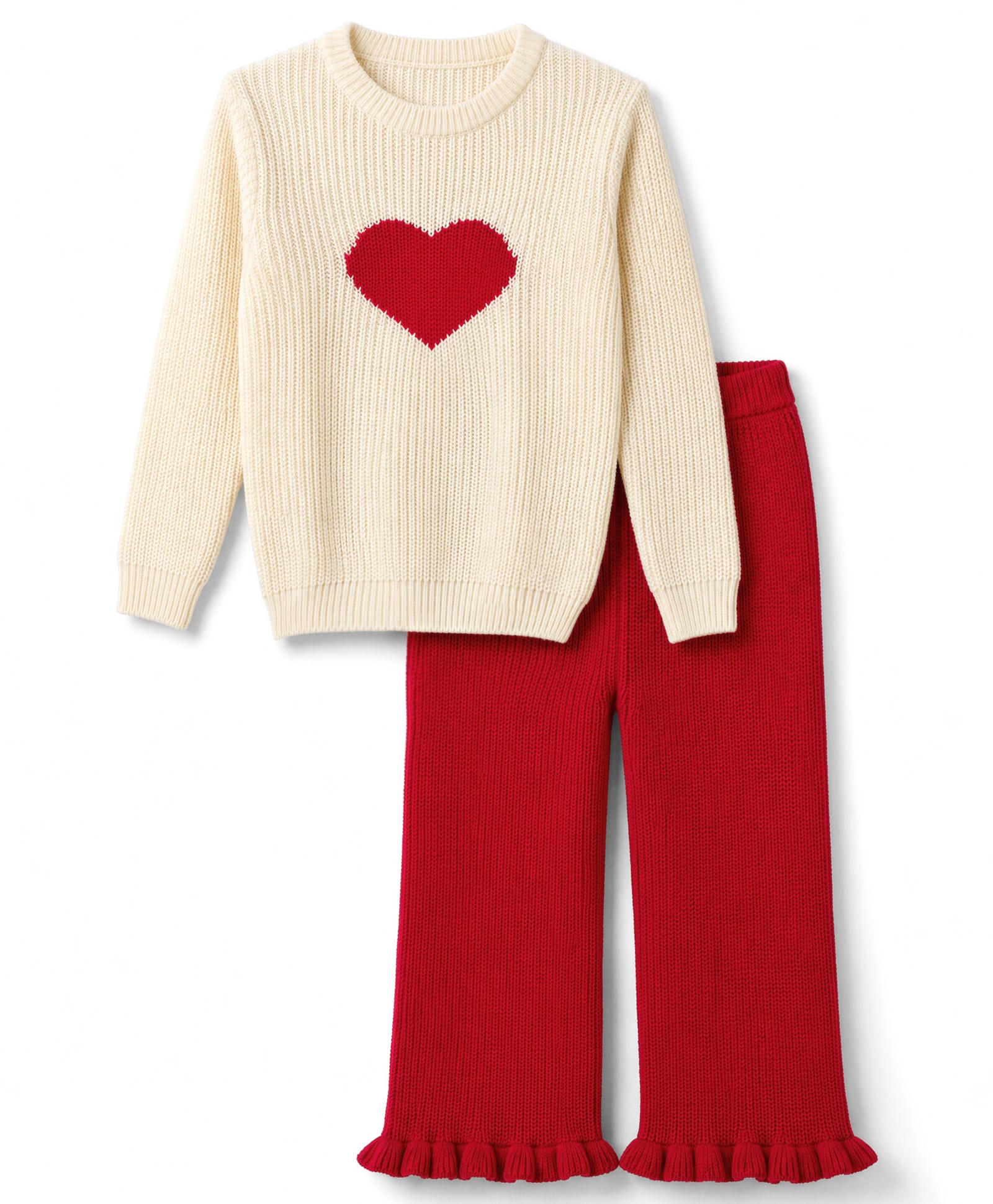 Pine Kids Female Knit Full Sleeves Sweater Set with Heart Design - Off White-picture-26