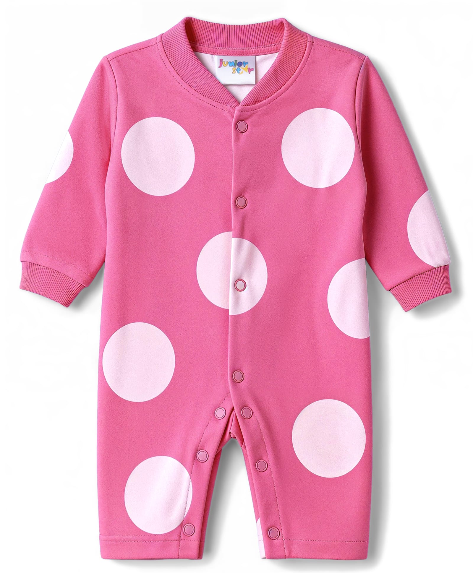 Junior Star Full Sleeves Polka Dots Printed Romper - Pink-image-29