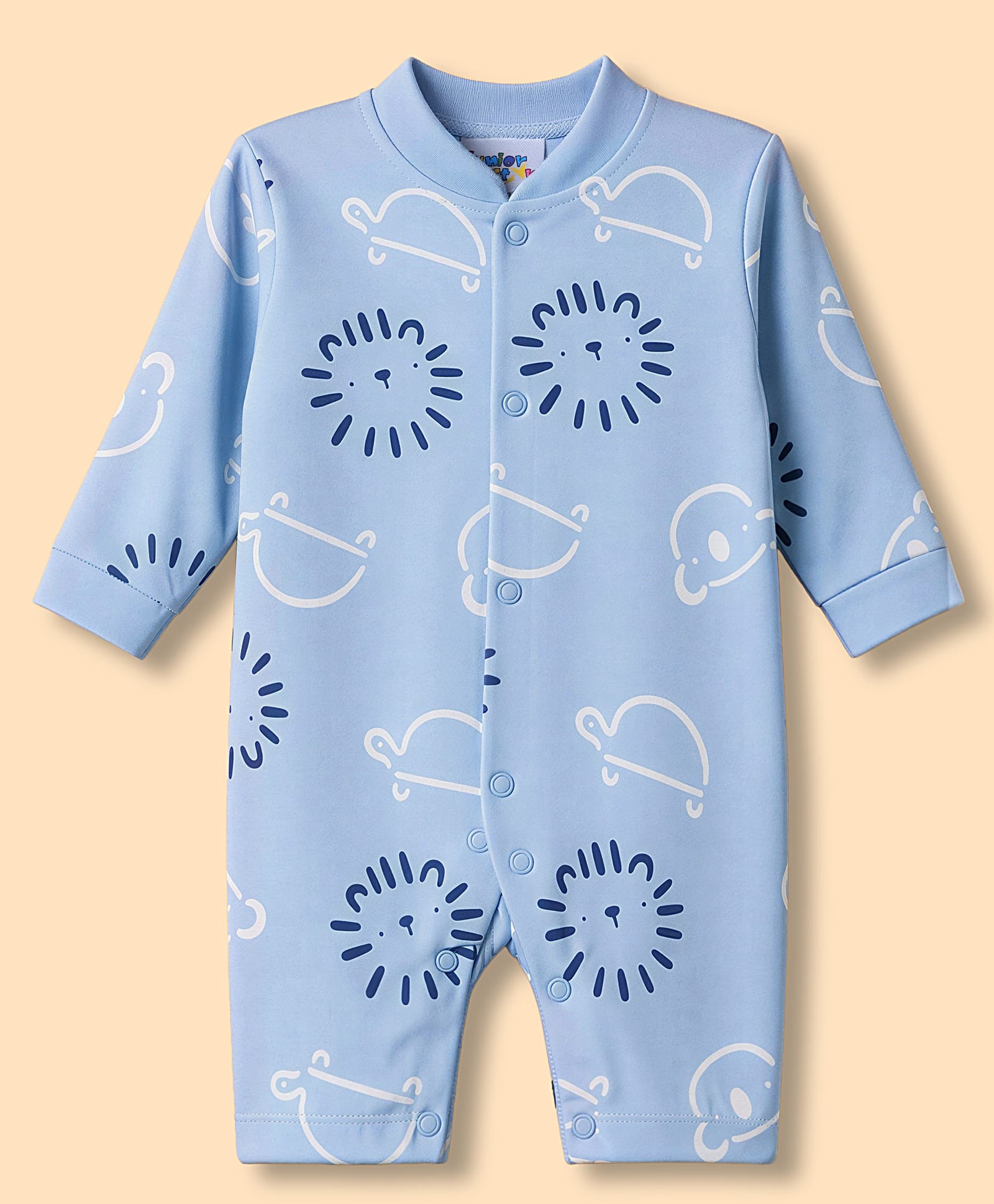 Junior Star Full Sleeves Lion & Tortoise Printed Romper - Blue-image-15