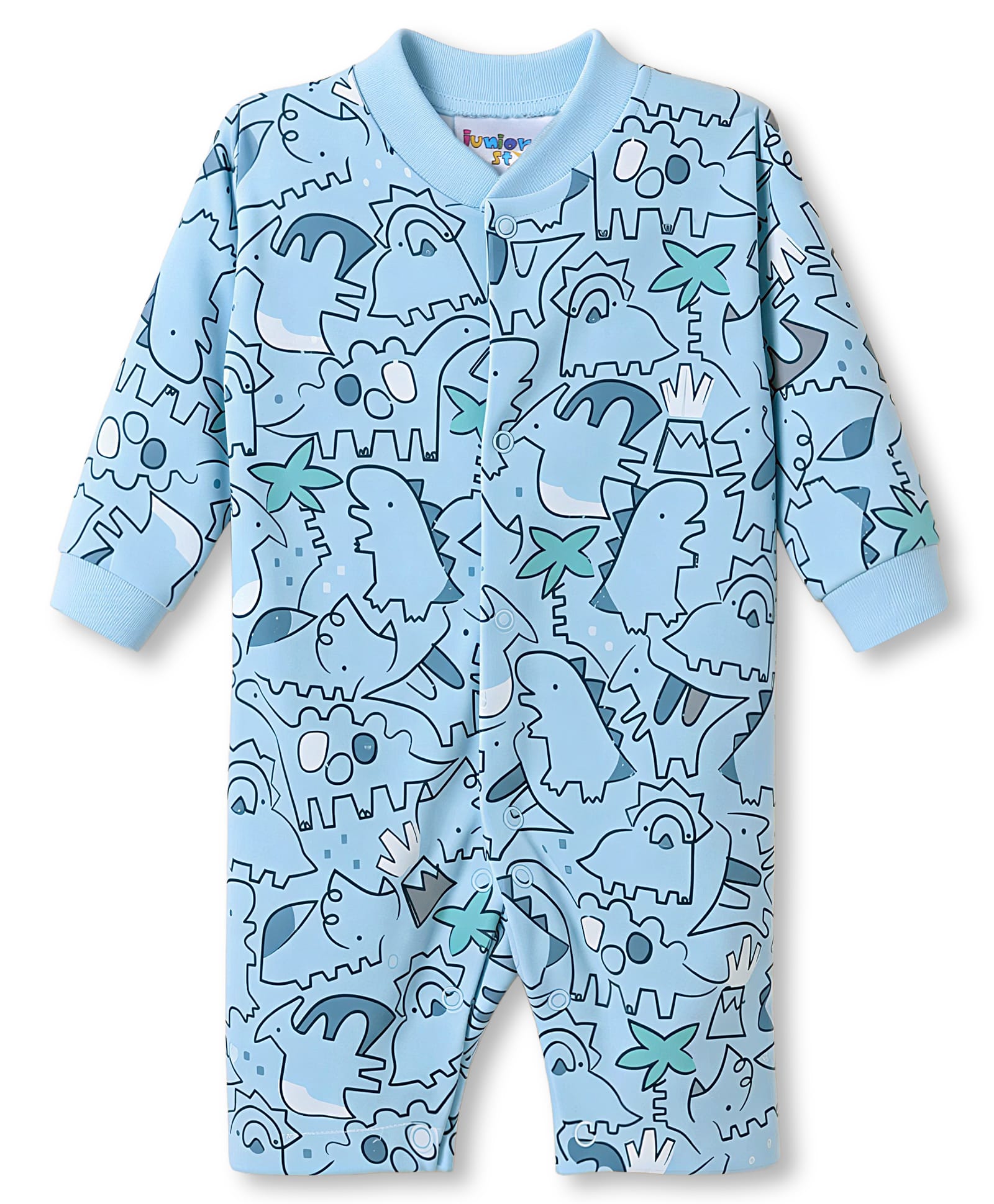 Junior Star Full Sleeves Dinosaurs Printed Romper - Blue-image-46