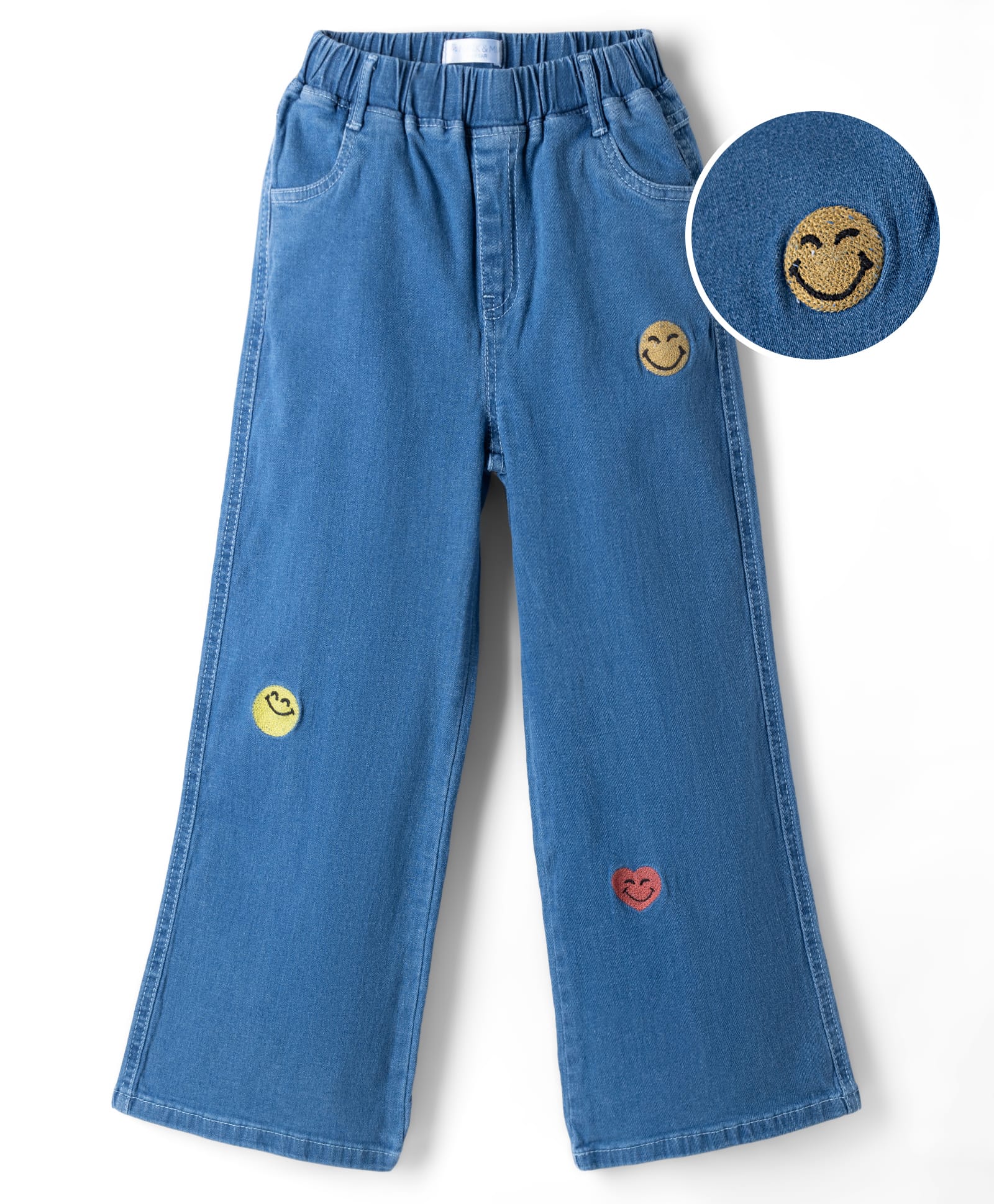 Mark & Mia Cotton Lycra Denim Jeans with Smiley Embroidery - Blue-picture-17